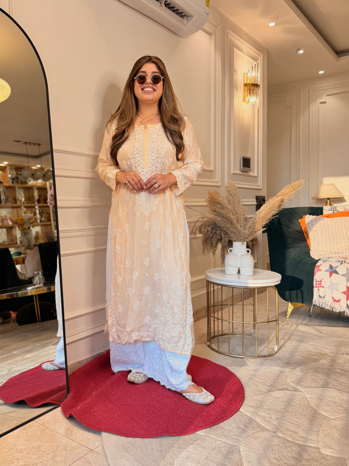 Hand Embroidered 3D Chikankari Kurta | Mul Chanderi | Ivory