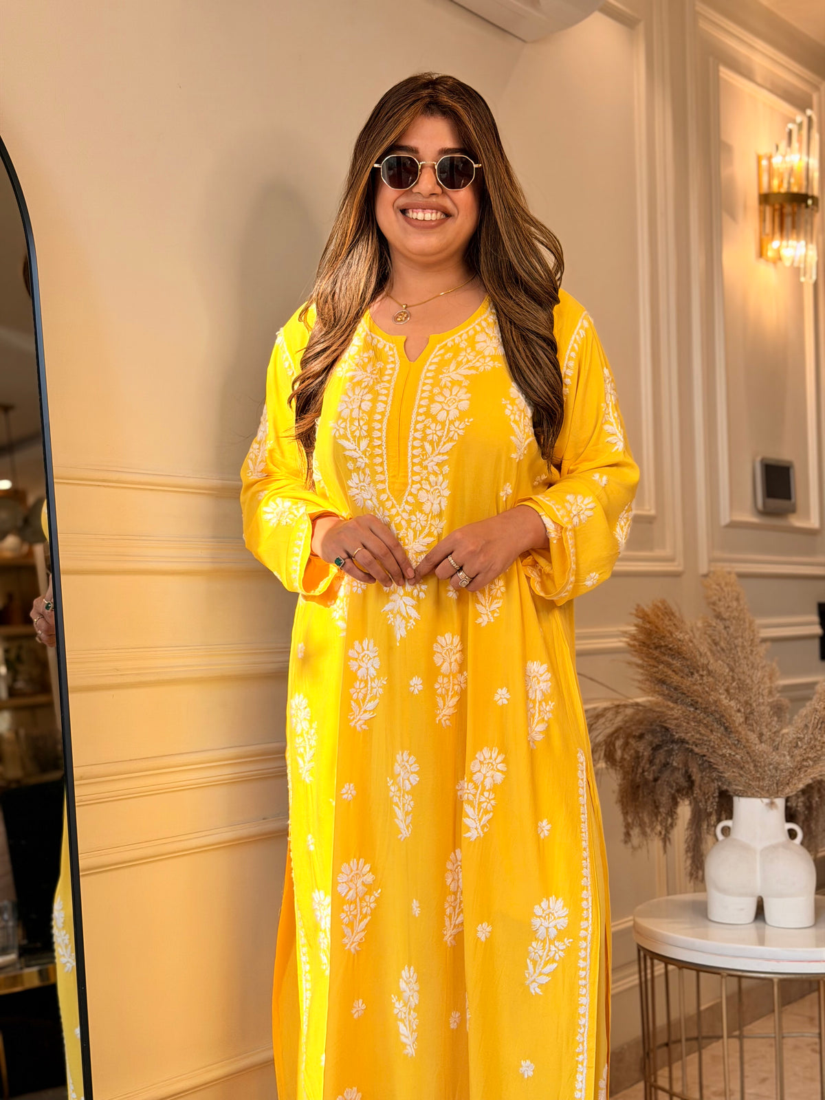 Hand Embroidered 3D Chikankari Kurta set | Premium Modal | Yellow