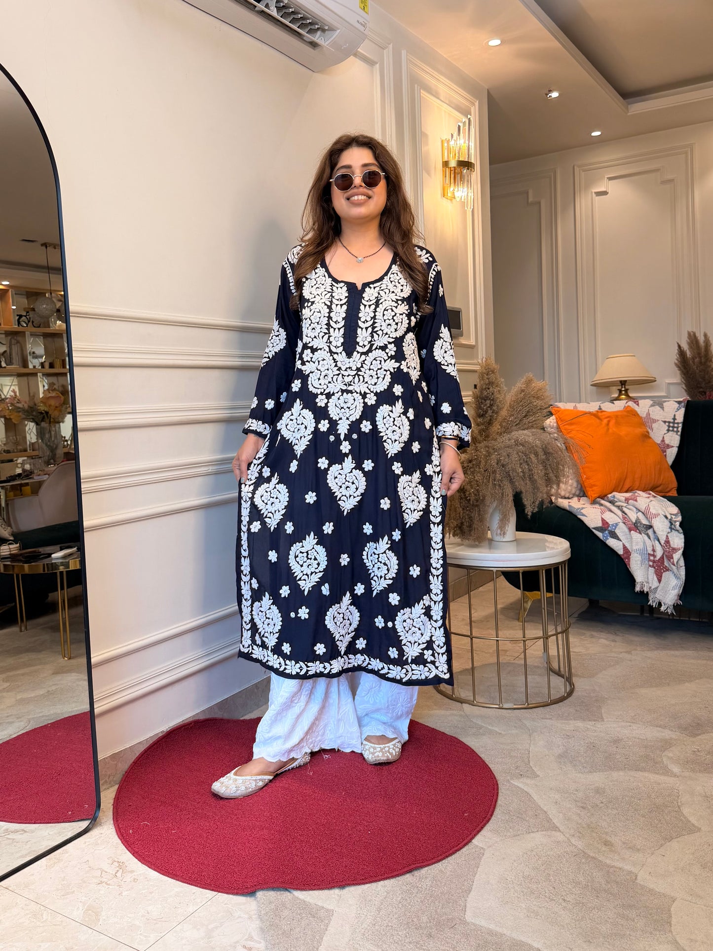 Hand Embroidered 3DChikankari Kurta set | Premium Modal  | Black