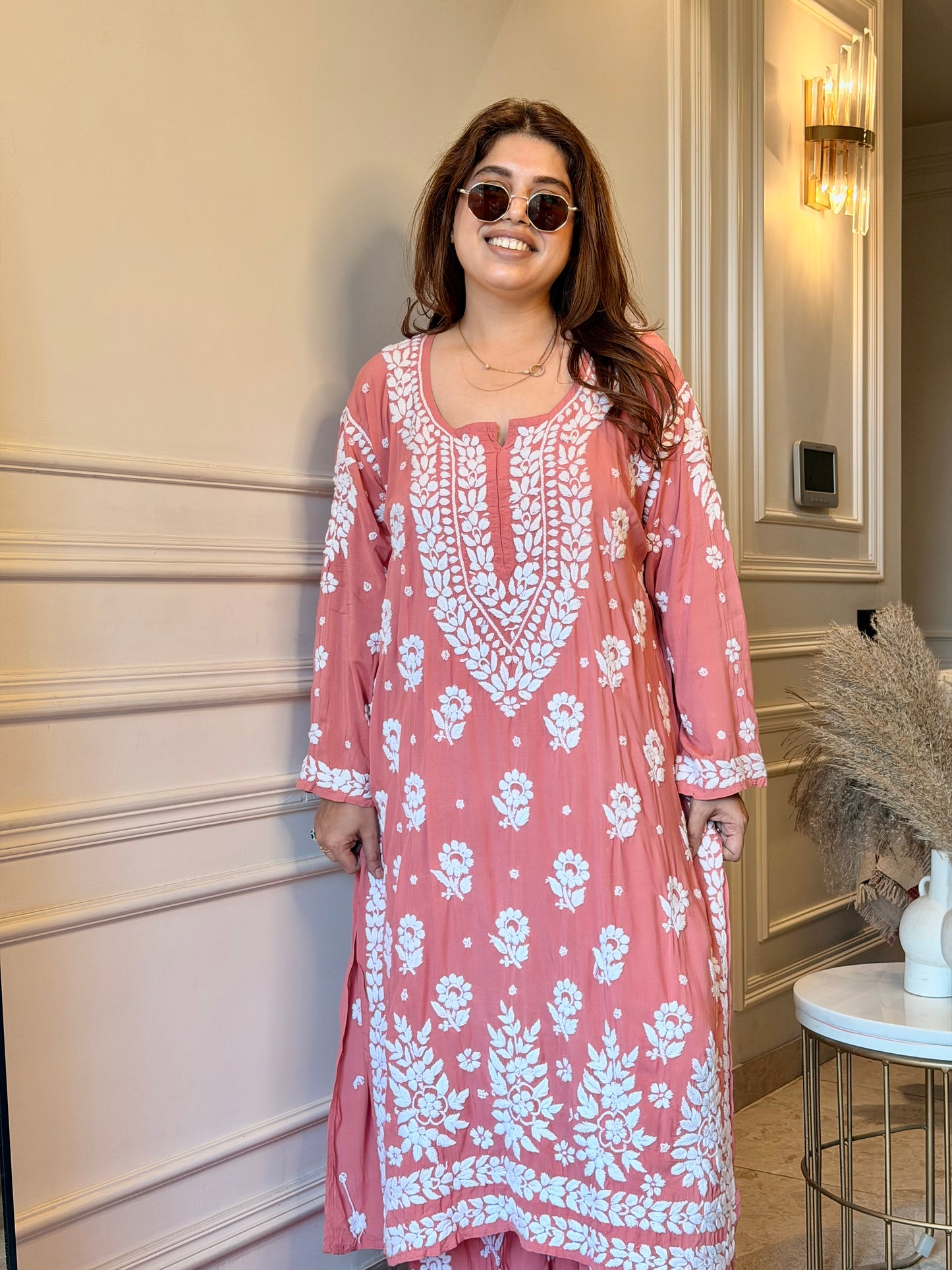 Chikankari Kurta set | Premium Modal  | Soft Peach Pink