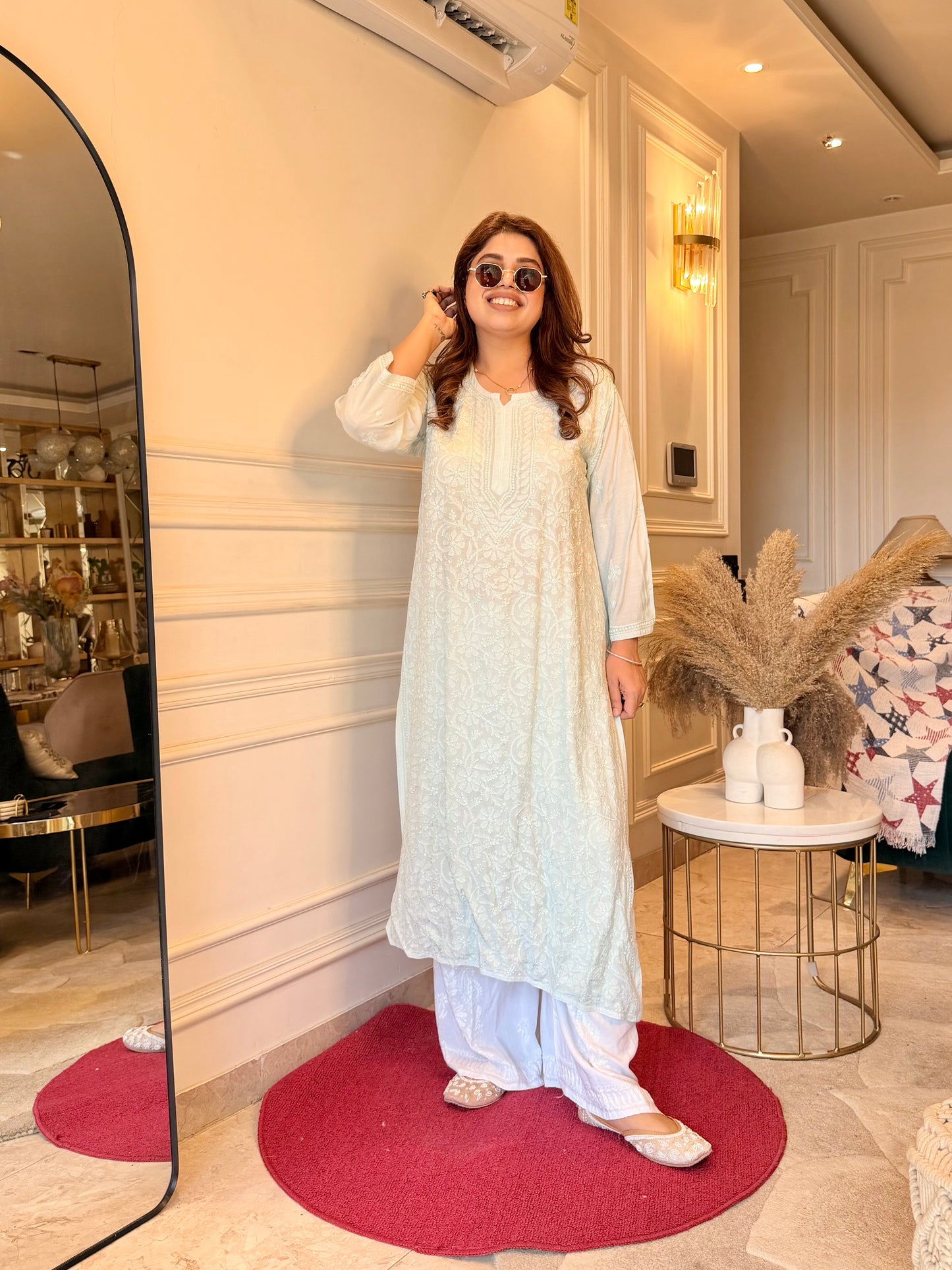 Hand Embroidered Chikankari Kurta  | Premium Muslin | Ocean Blue