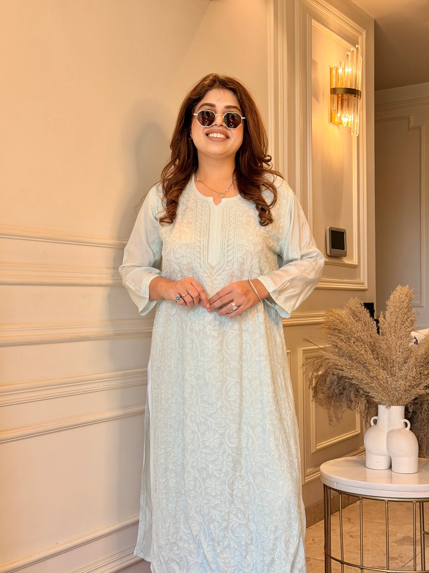 Hand Embroidered Chikankari Kurta  | Premium Muslin | Ocean Blue