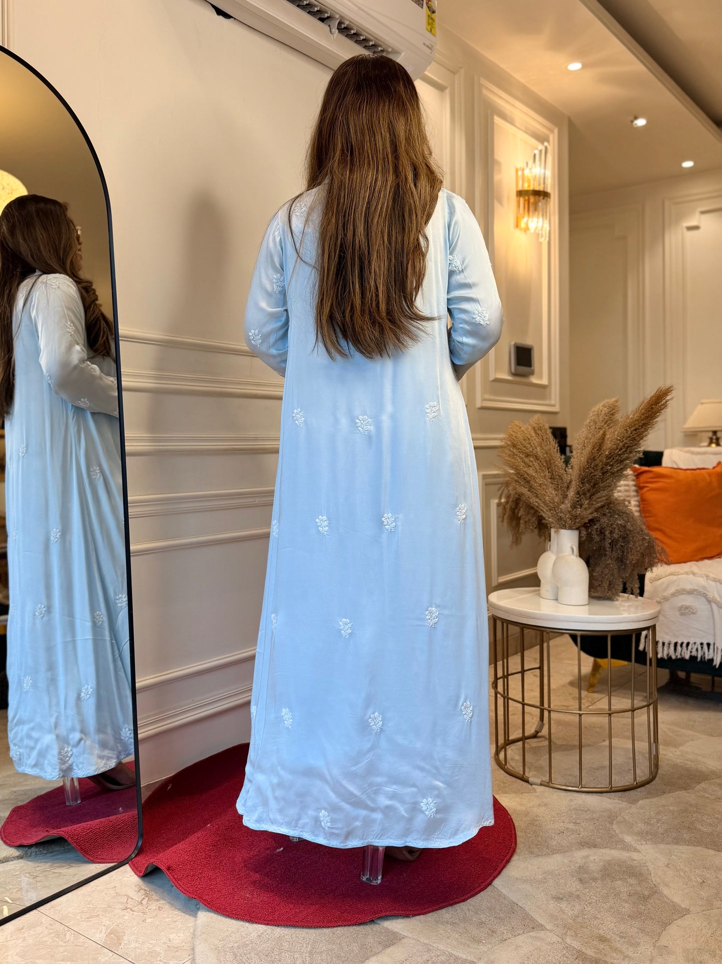 Premium 3 Piece Hand Embroidered Chikankari Kurta set | Modal satin | Powder Blue
