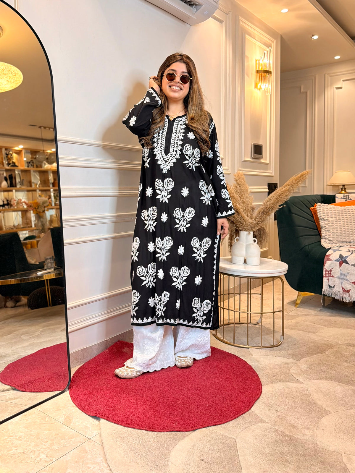 Hand Embroidered 3D Chikankari Kurta | Premium Modal | Black