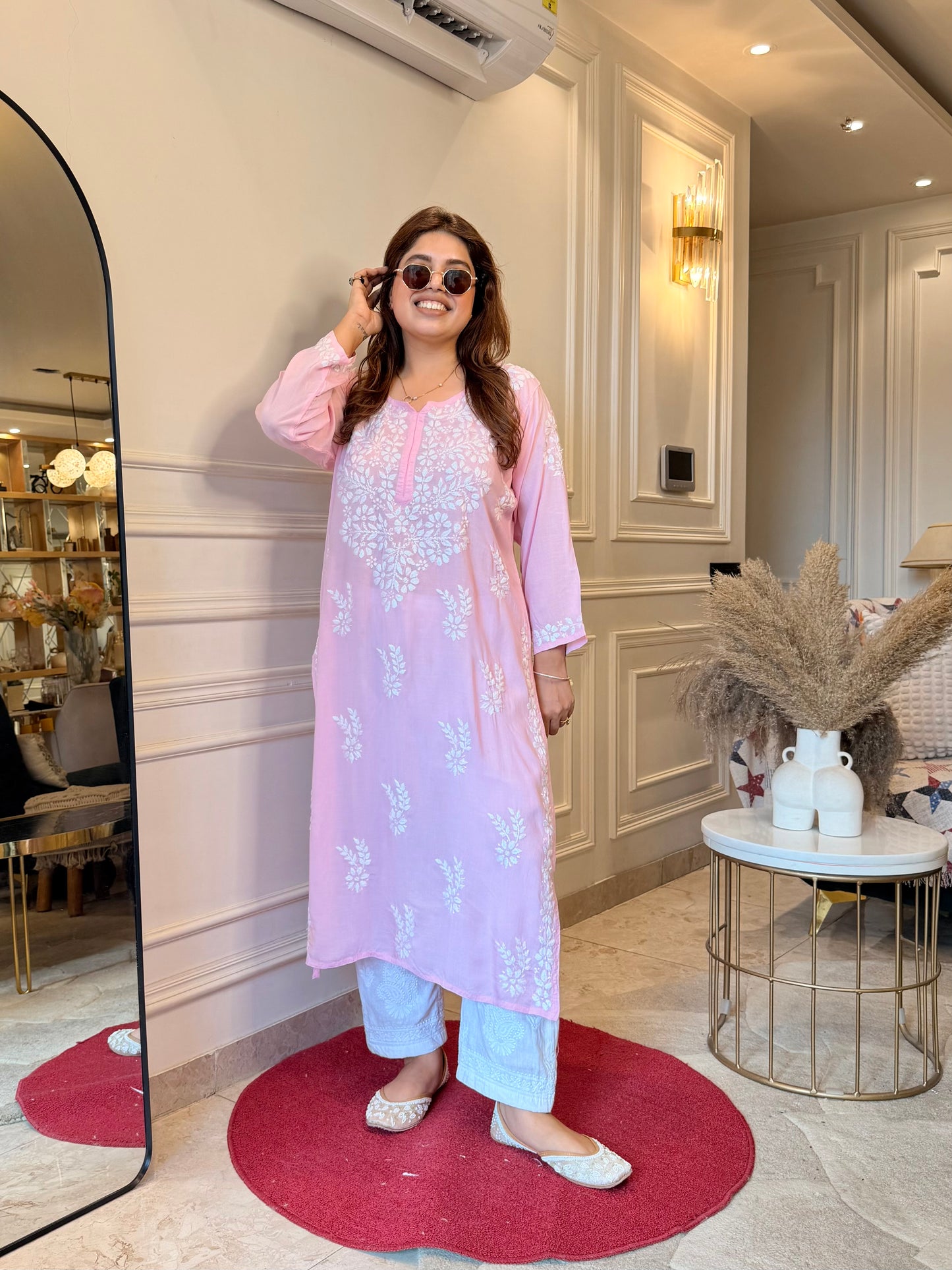 Hand Embroidered Chikankari Kurta | Modal | Pink