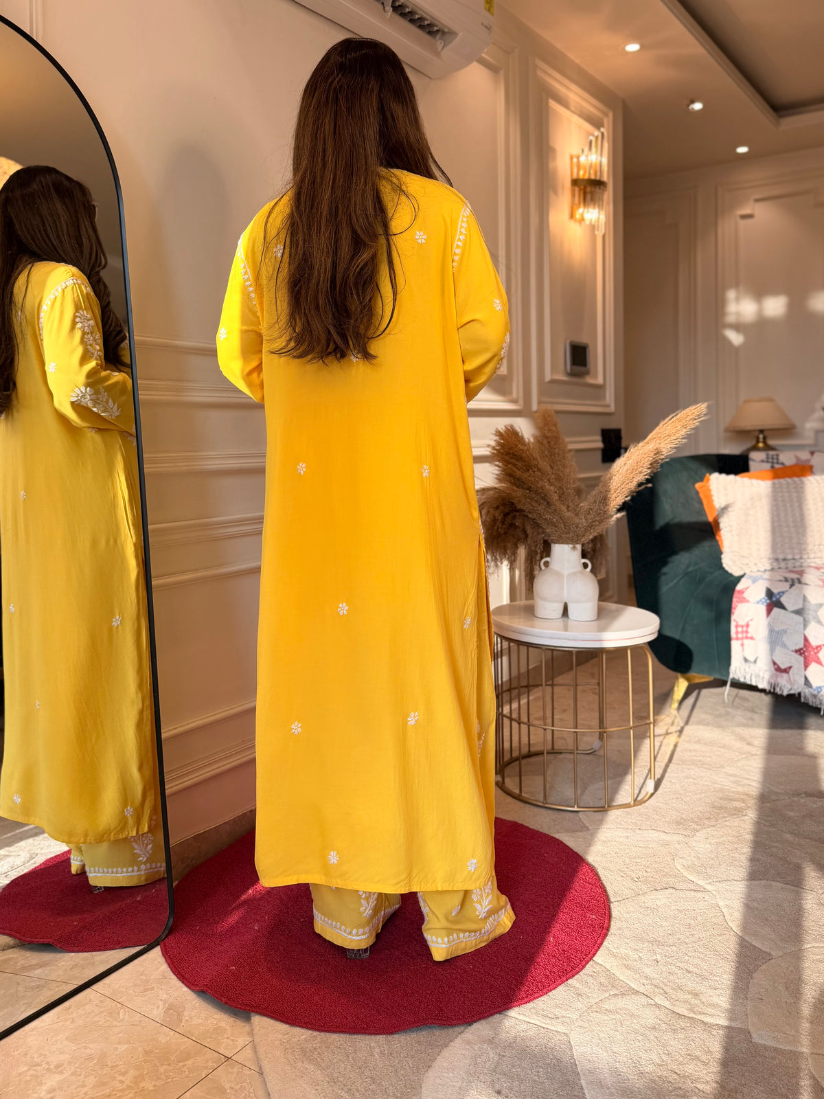 Hand Embroidered 3D Chikankari Kurta set | Premium Modal | Yellow
