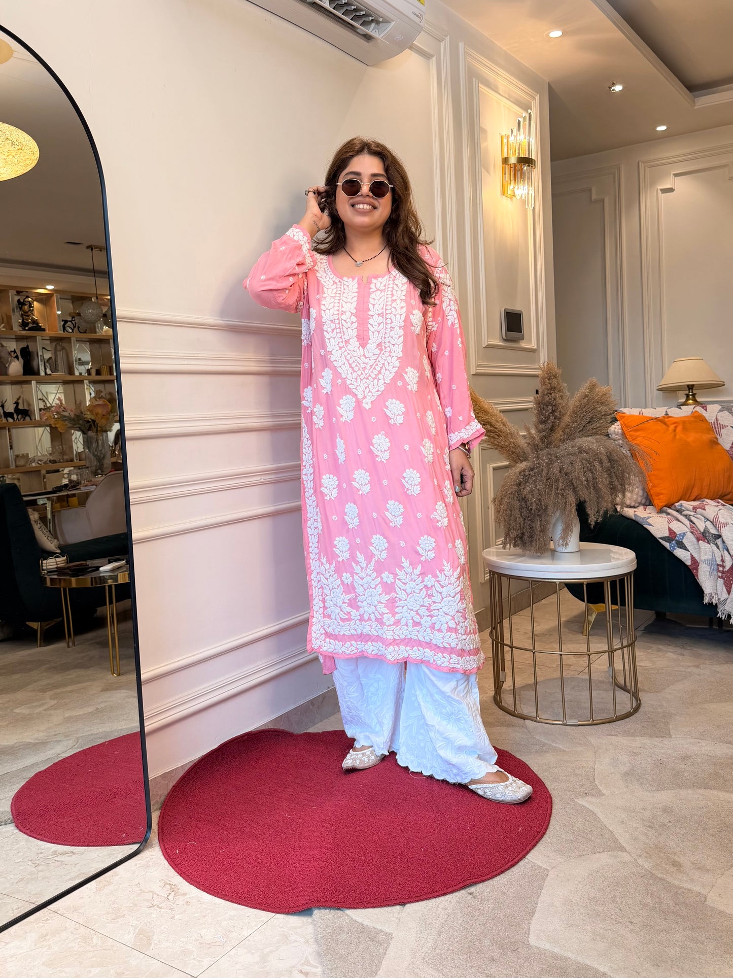 Hand Embroidered 3DChikankari Kurta set | Premium Modal  | Candy Pink