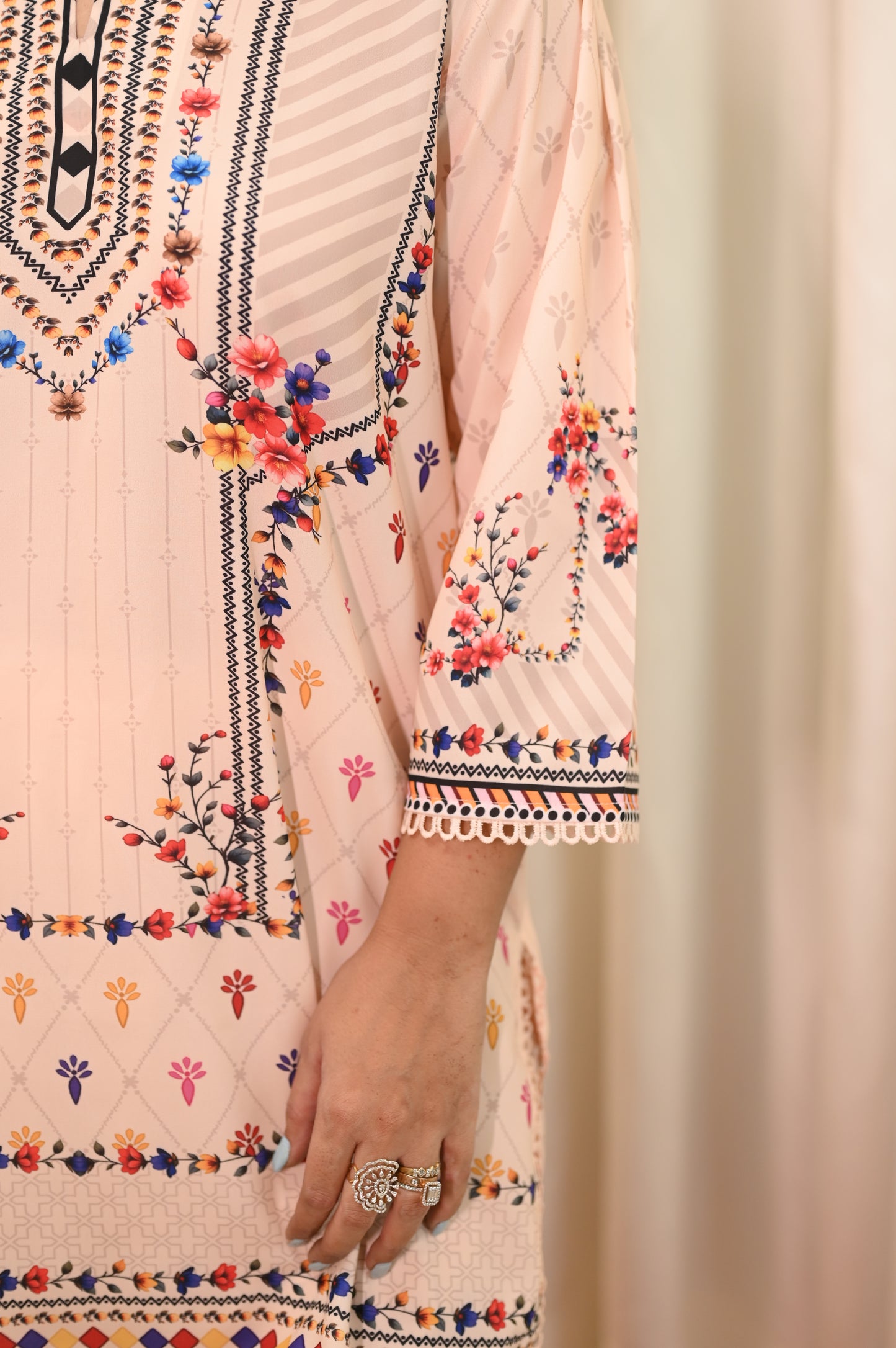 Peach Printed Cord-set | Sizes M to 6XL