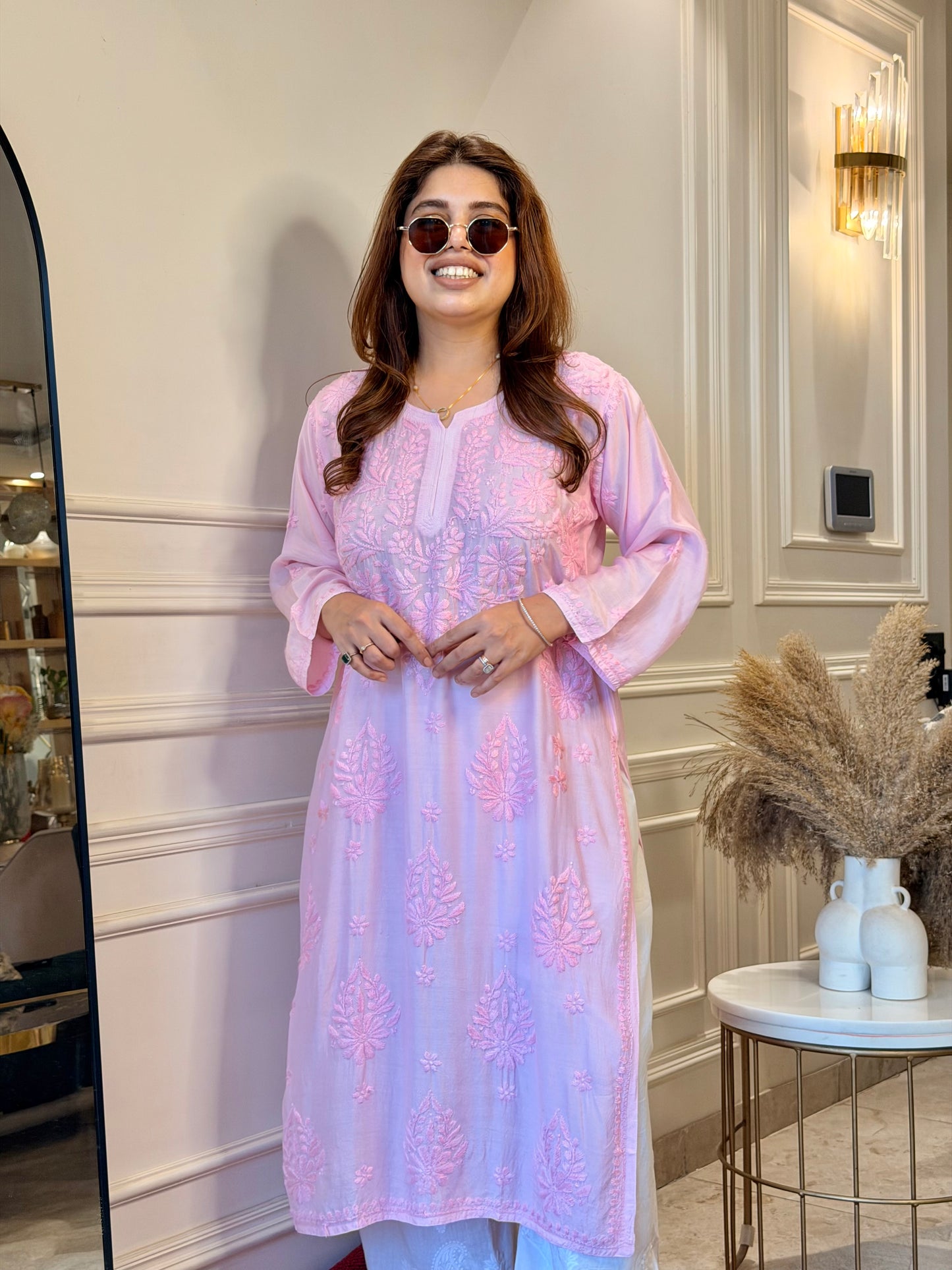 Chikankari Kurta set | Muslin | Barbie Pink