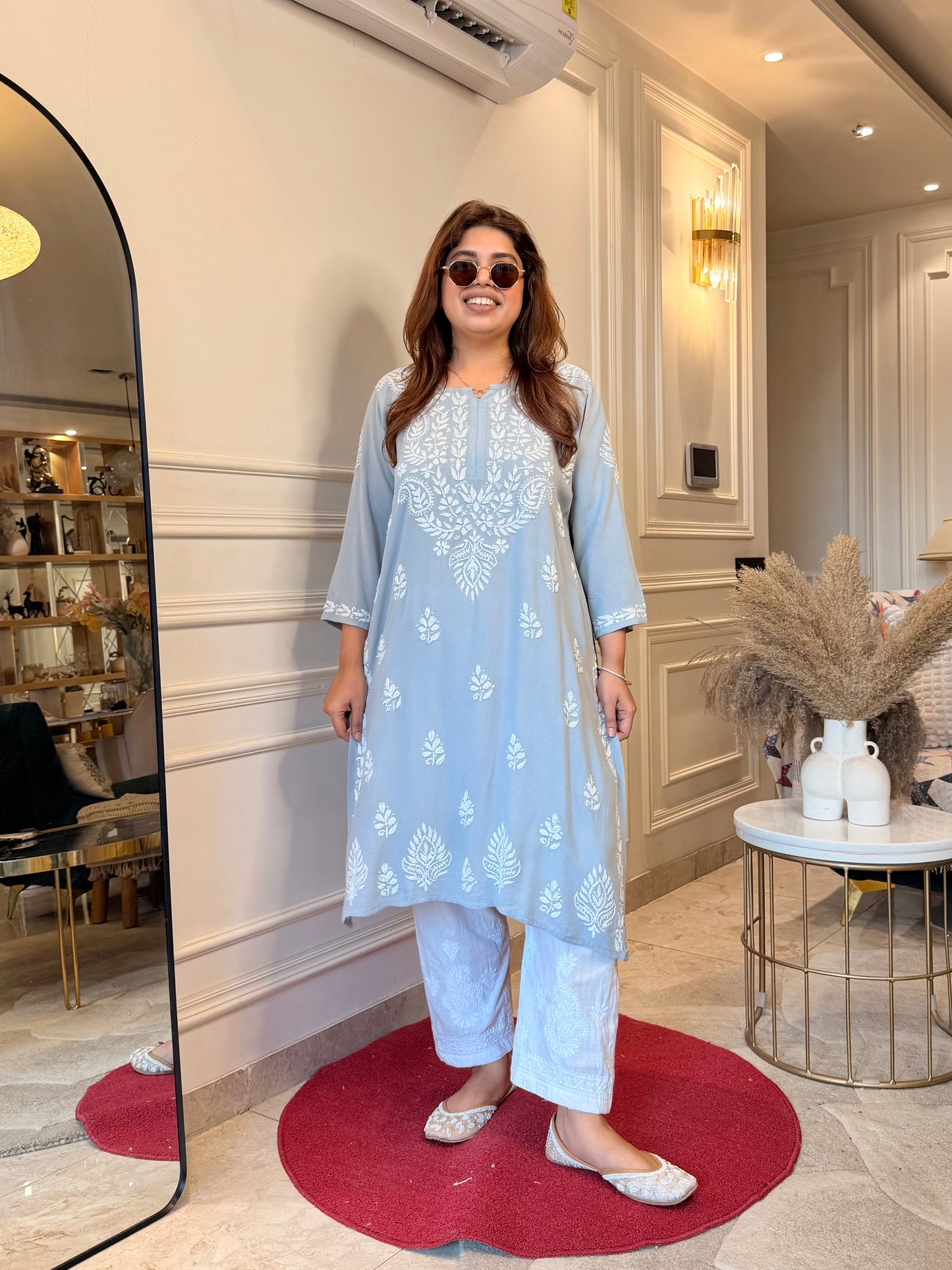 Hand Embroidered Chikankari Kurta | Modal | Pastel Grey