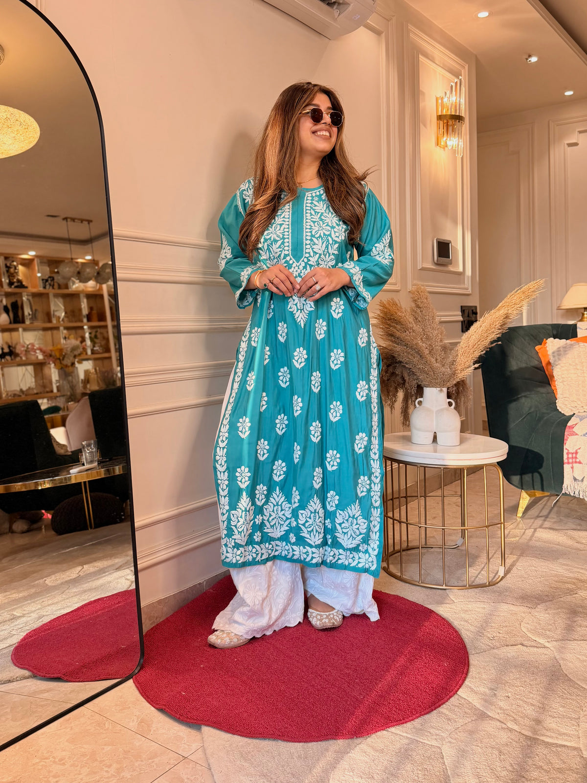 Hand Embroidered 3D Chikankari Kurta | Mul Chanderi | Frozi