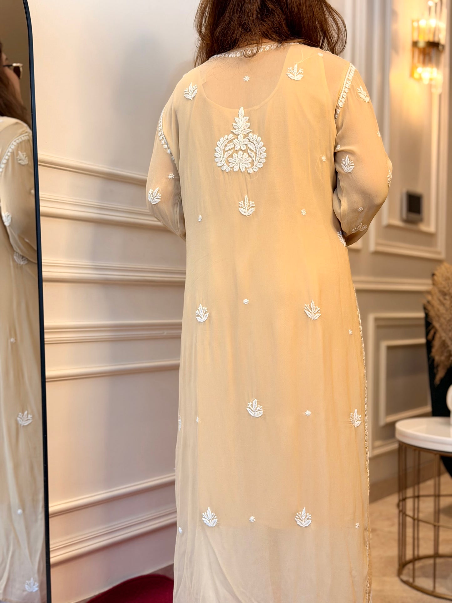 Hand Embroidered 6D Chikankari Kurta  | Premium Viscose | Ivory