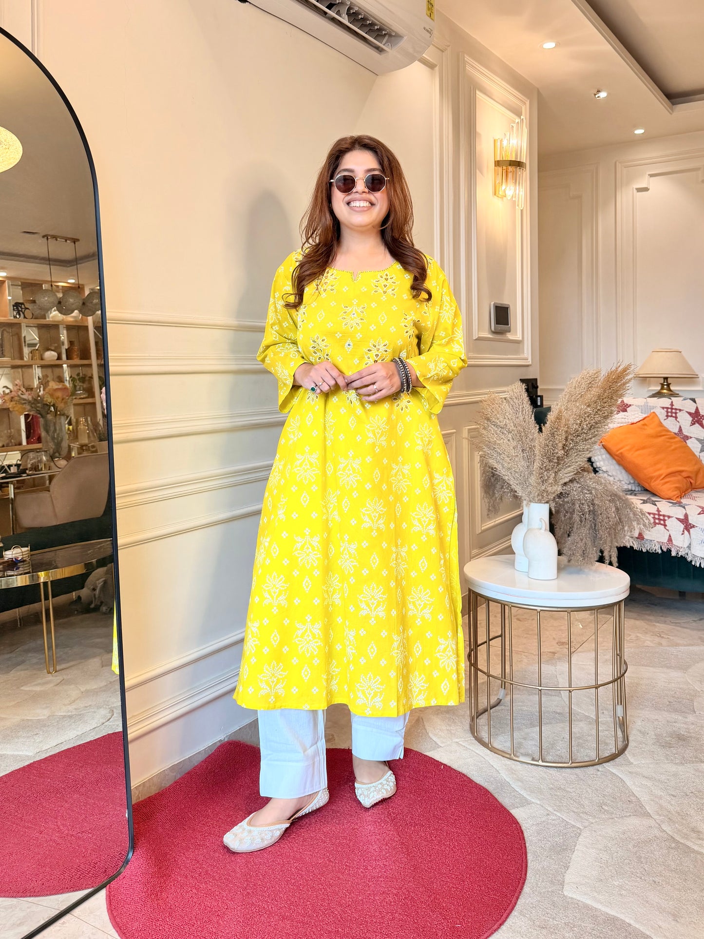 Premium Plus size cotton kurta set - Mustard