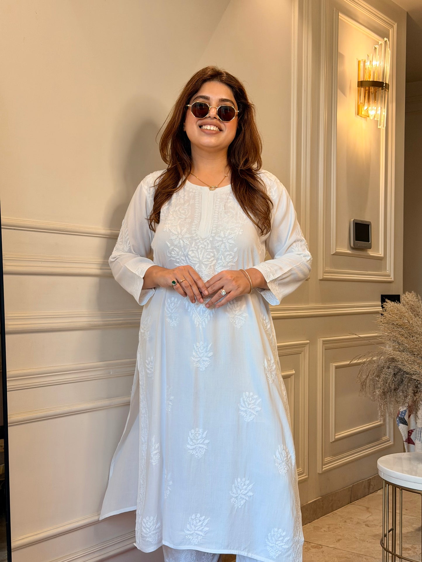 Hand Embroidered Chikankari Kurta | Modal | White