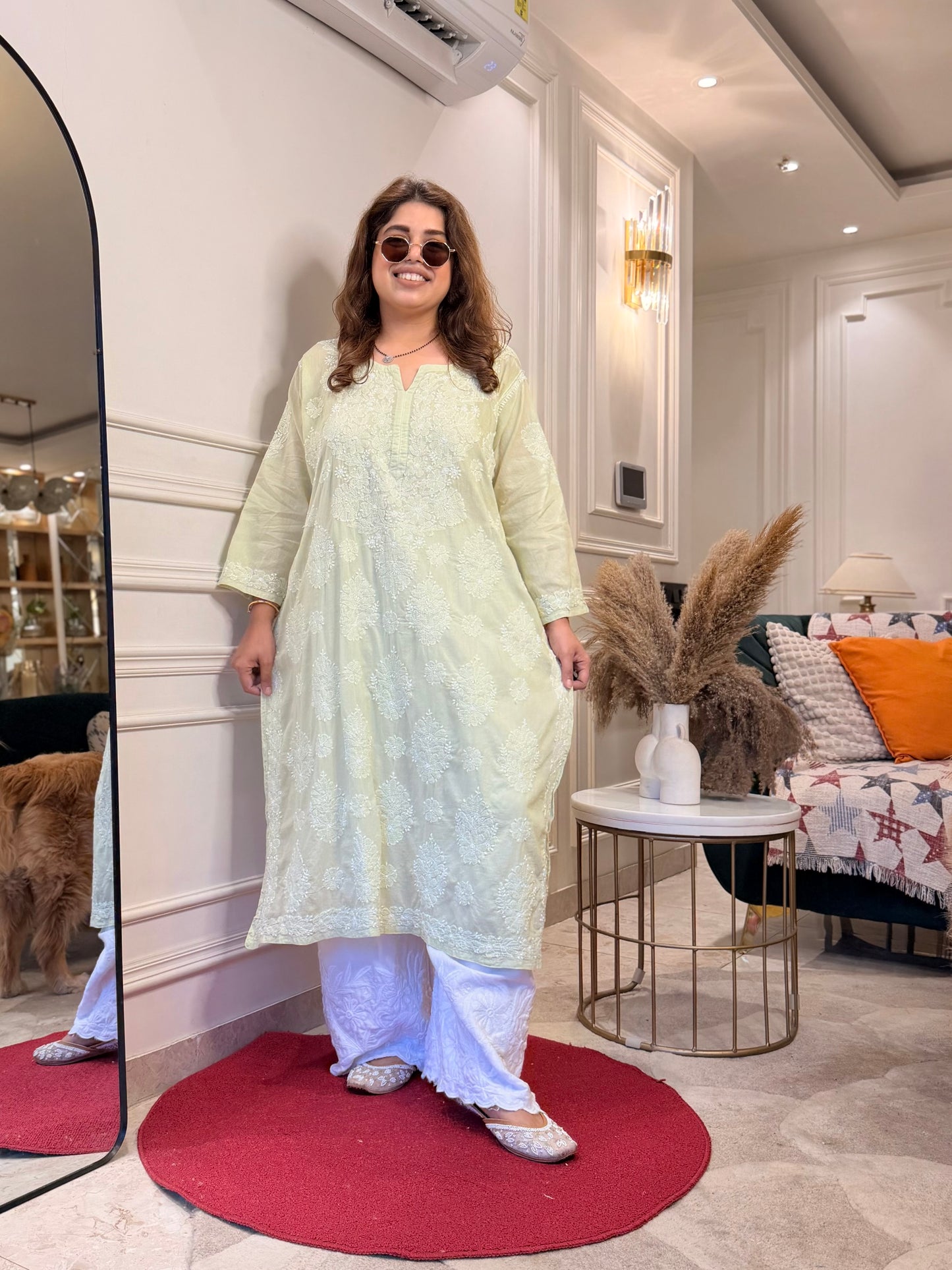 Hand Embroidered Chikankari Kurta | Premium Mul Cotton | Pista Green