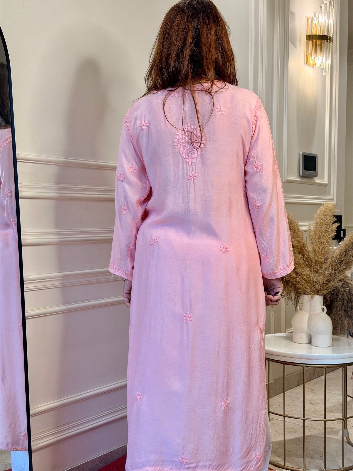Chikankari Kurta set | Muslin | Salmon Pink