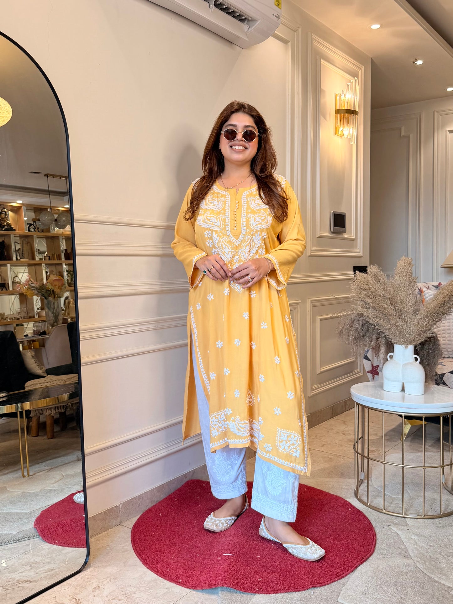 Hand Embroidered Chikankari Kurta | Modal |  Mustard