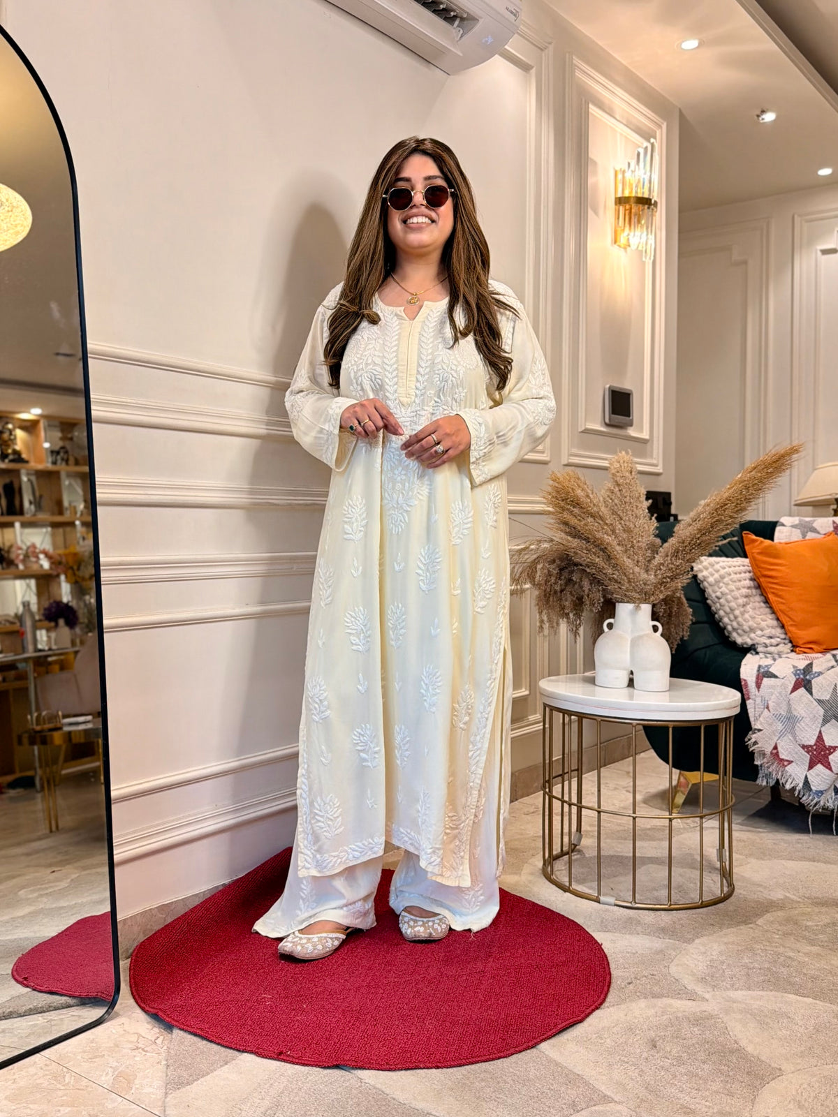 3d Hand Embroidered Chikankari Kurta set | Premium Modal | Buttery Cream