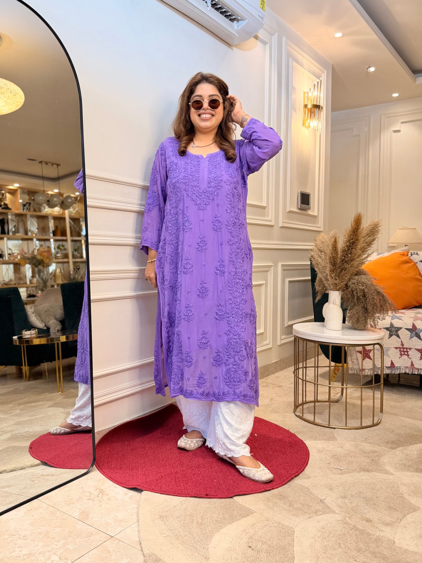 Hand Embroidered 6D Chikankari Kurta  | Premium Viscose | Purple