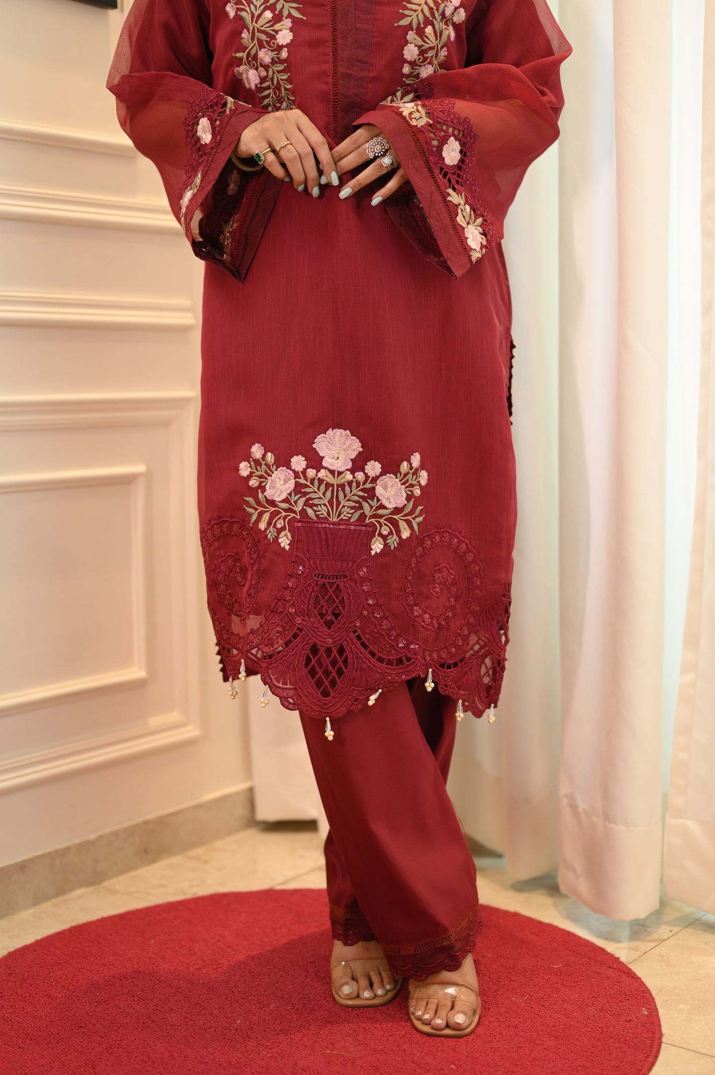 Exclusive Rosy Maroon Embroidered  Lawn Suit Collection | Sizes M to 2XL