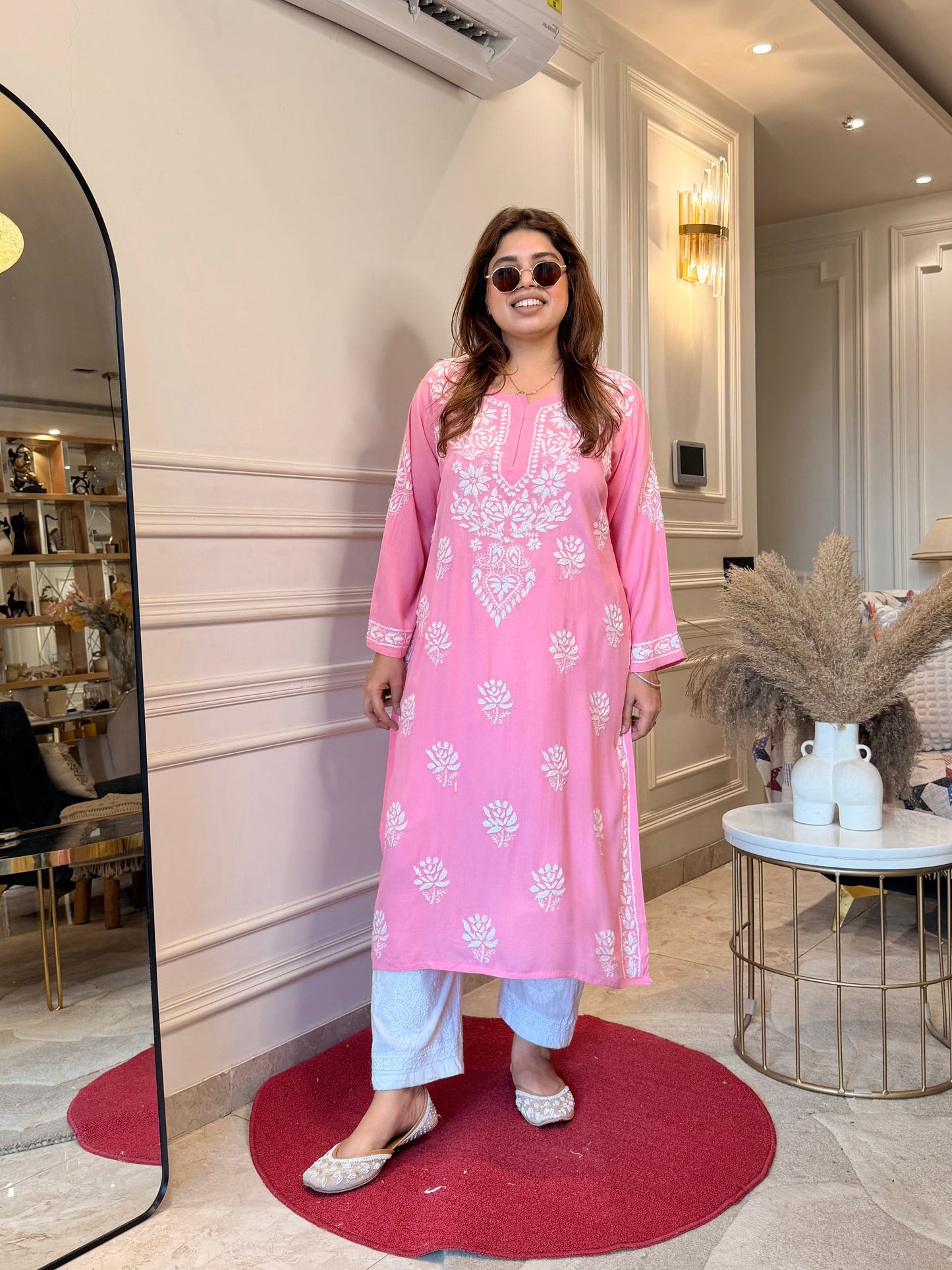 Hand Embroidered Chikankari Kurta | Modal | Pink