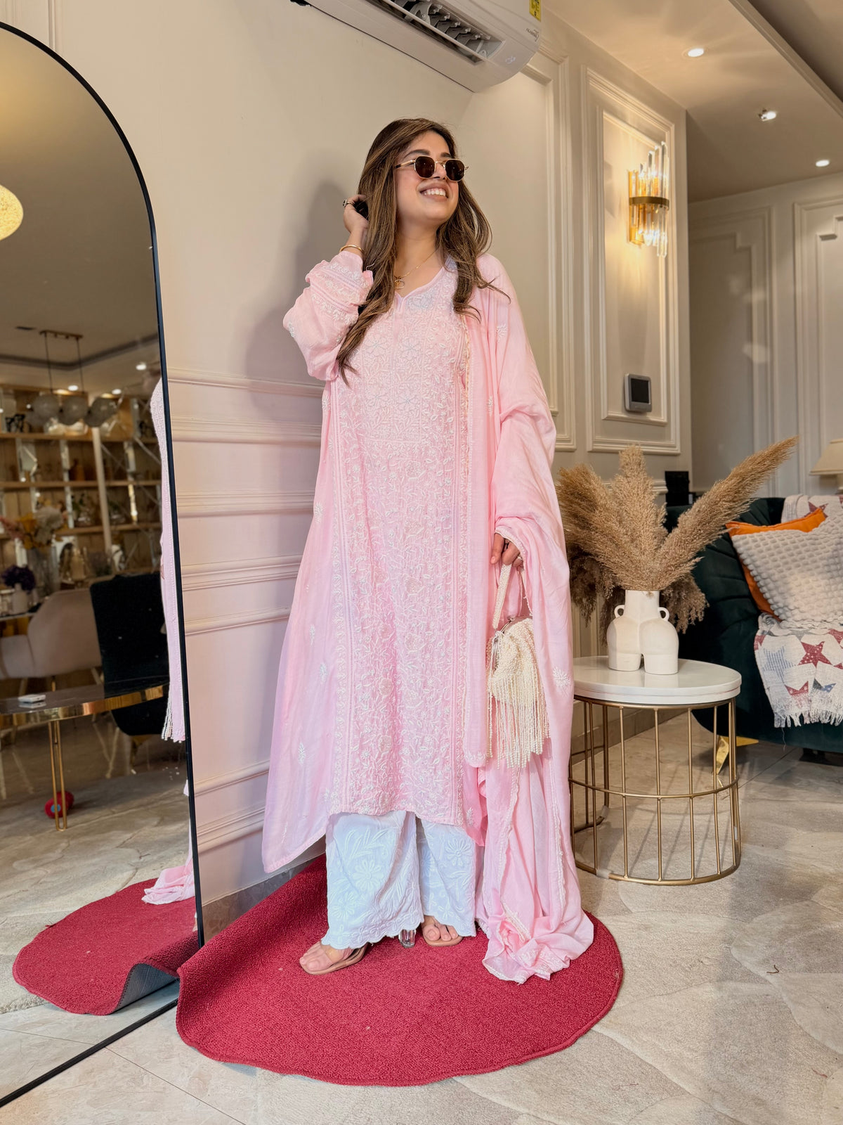 Luxe Hand Embroidered Chikankari Kurta & Duppta | Premium Soft Muslin | Pink