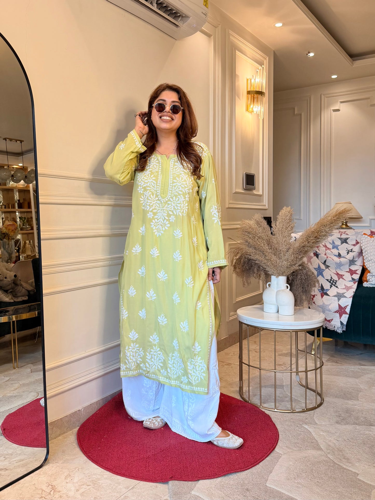 Hand Embroidered Chikankari Kurta | Modal | Pistachio Green