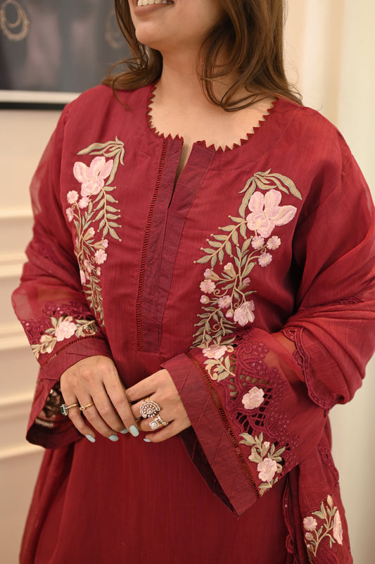 Exclusive Rosy Maroon Embroidered  Lawn Suit Collection | Sizes M to 2XL