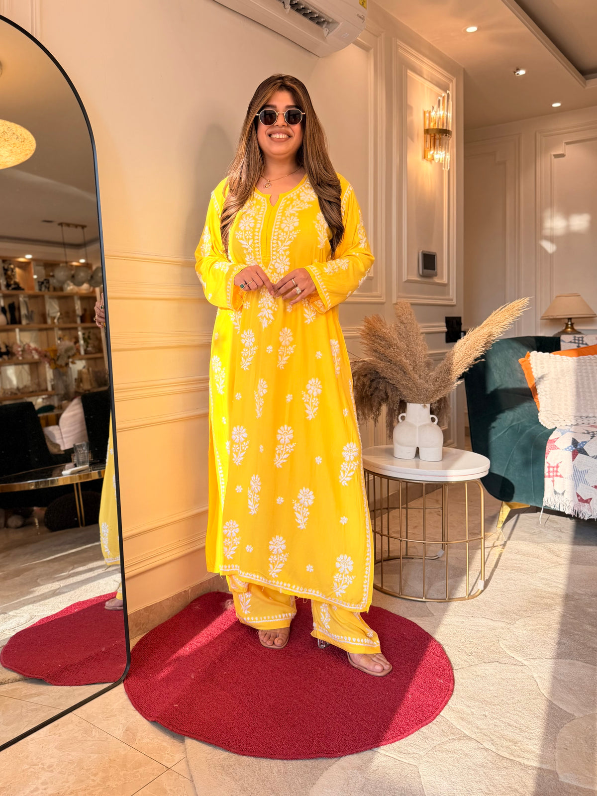 Hand Embroidered 3D Chikankari Kurta set | Premium Modal | Yellow