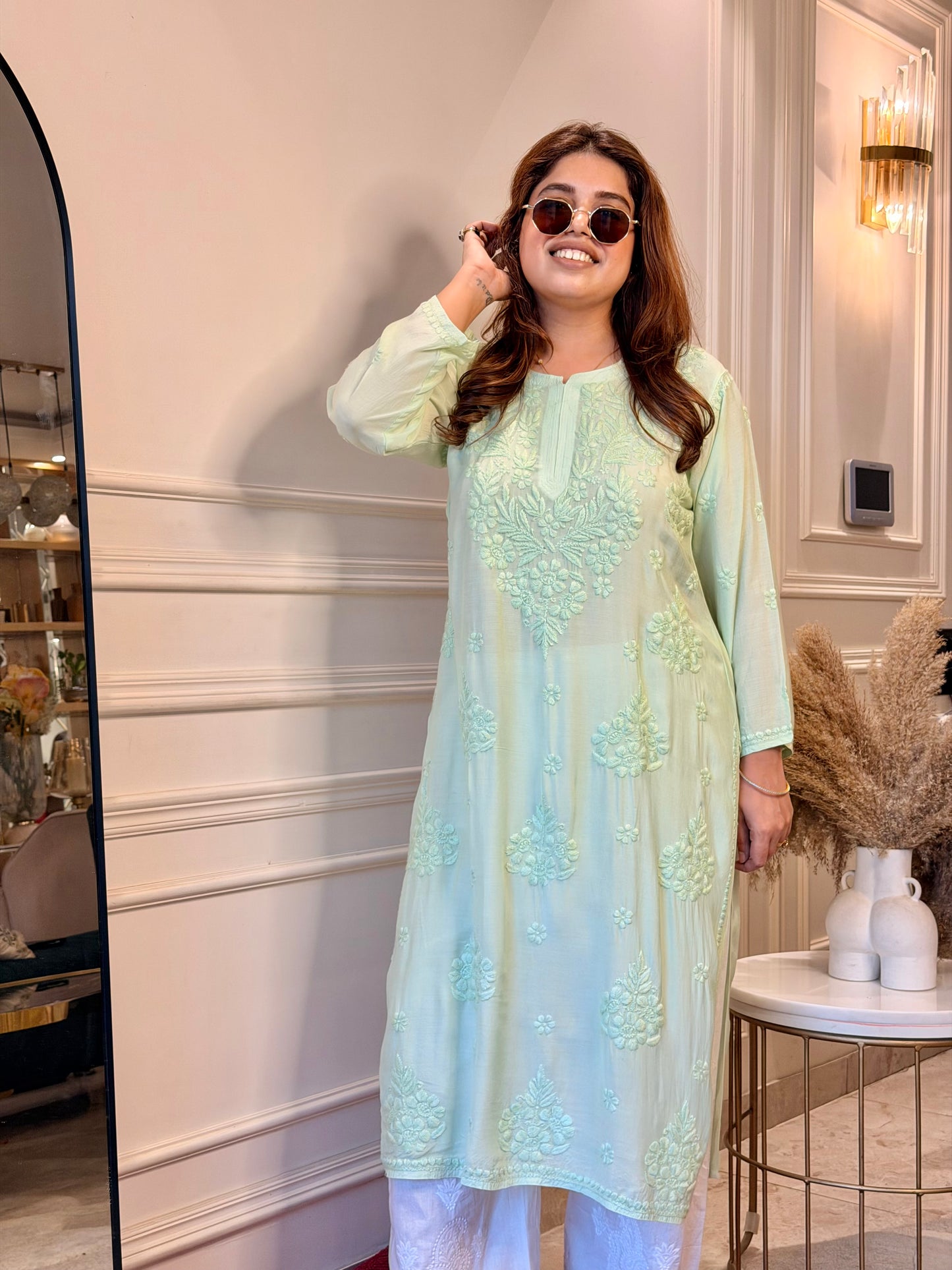 Chikankari Kurta set | Muslin | Pistachio