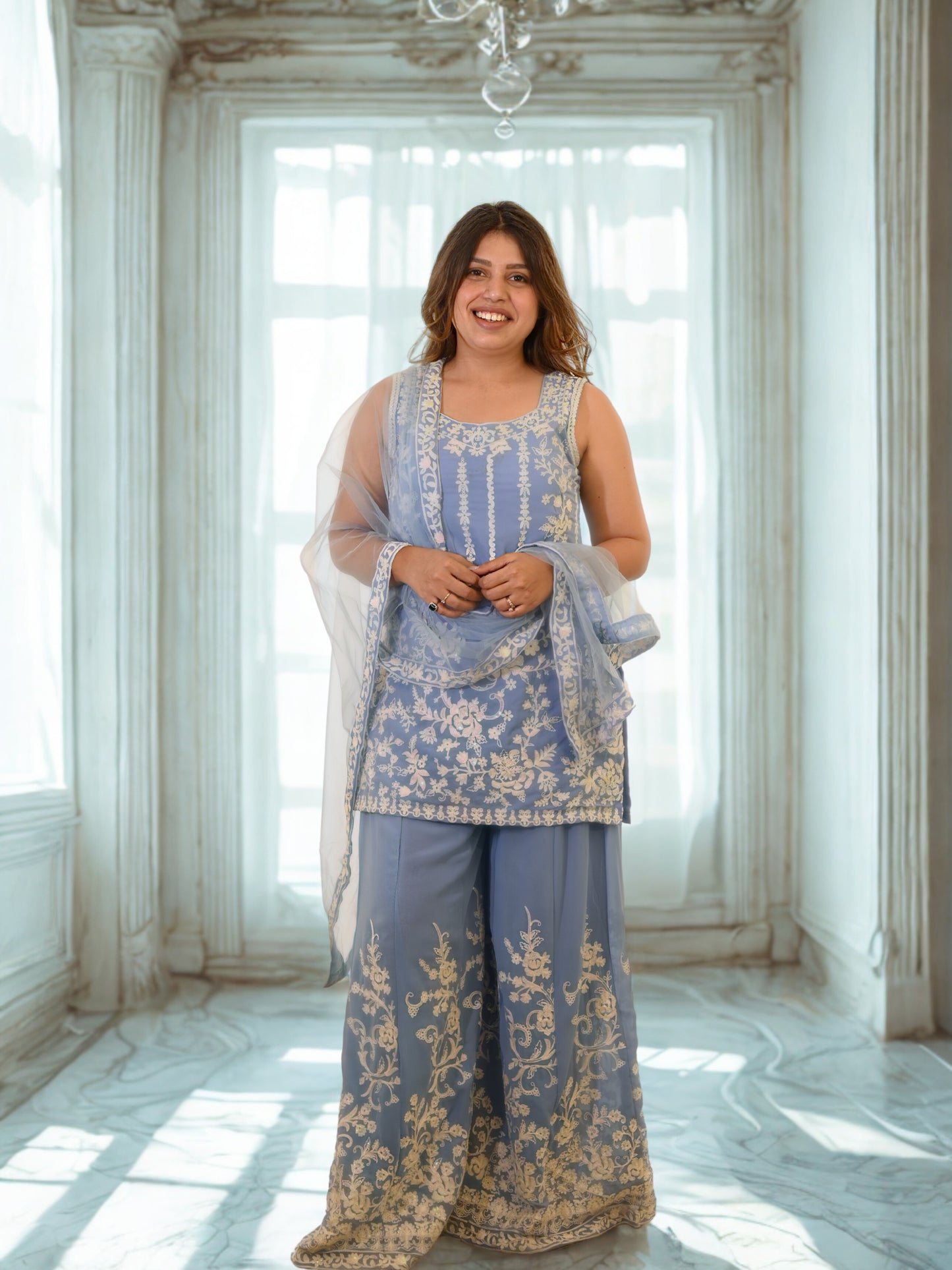 Embroidered Palazzo Set