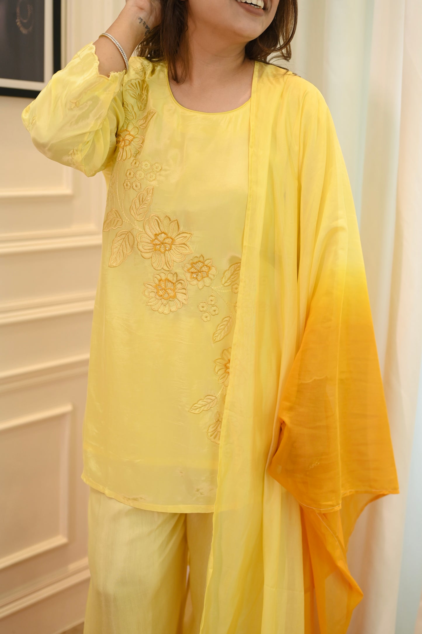 Yellow Farsi Salwar Suit| Russian tissue Fabric