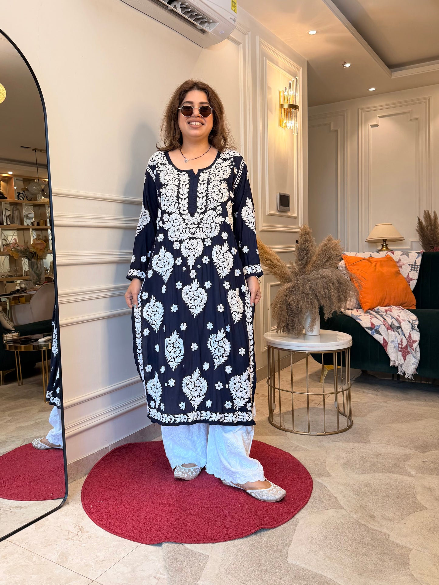 Hand Embroidered 3DChikankari Kurta set | Premium Modal  | Black