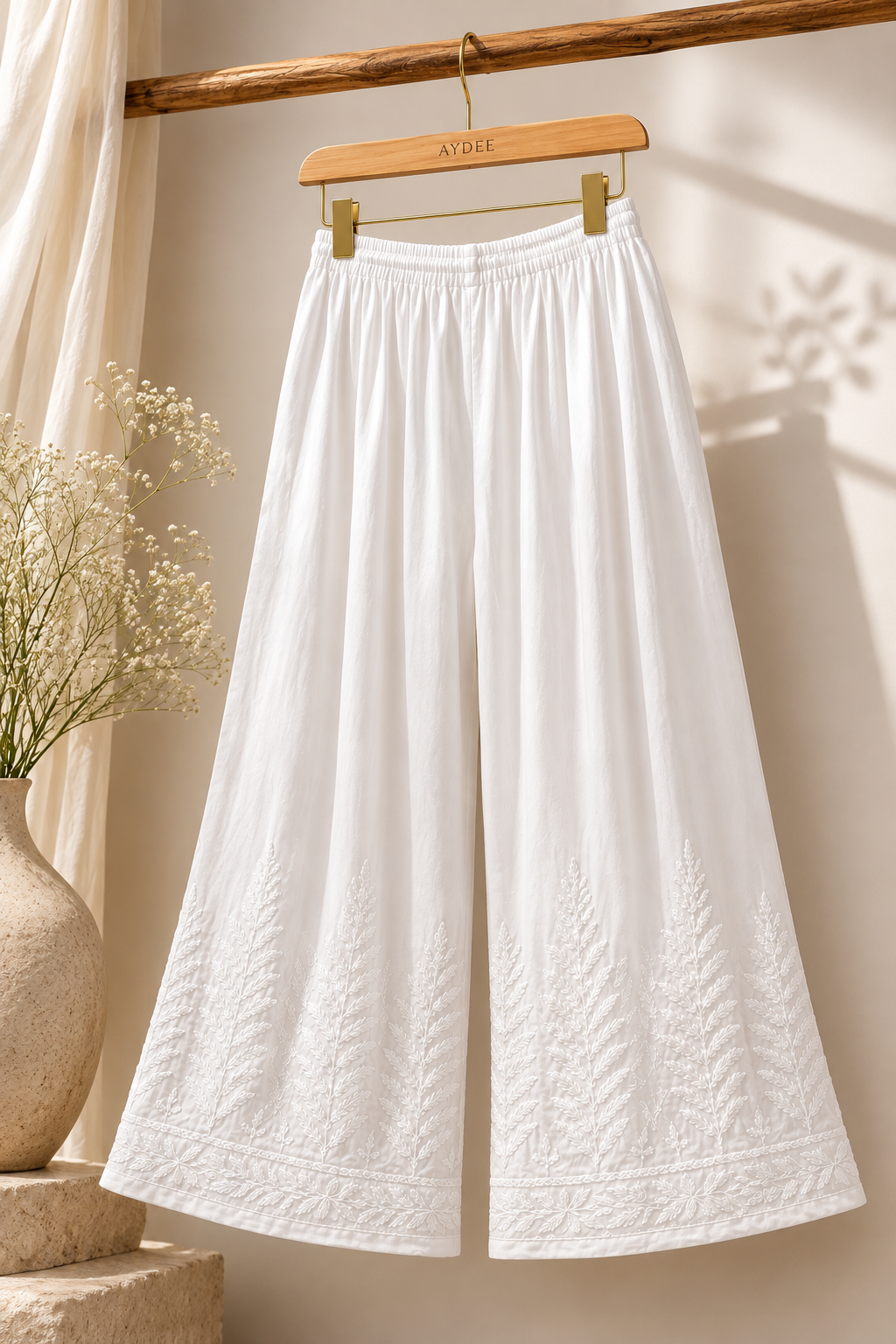 White Plazo | Free Size Upto 8XL | Hand Embroidered