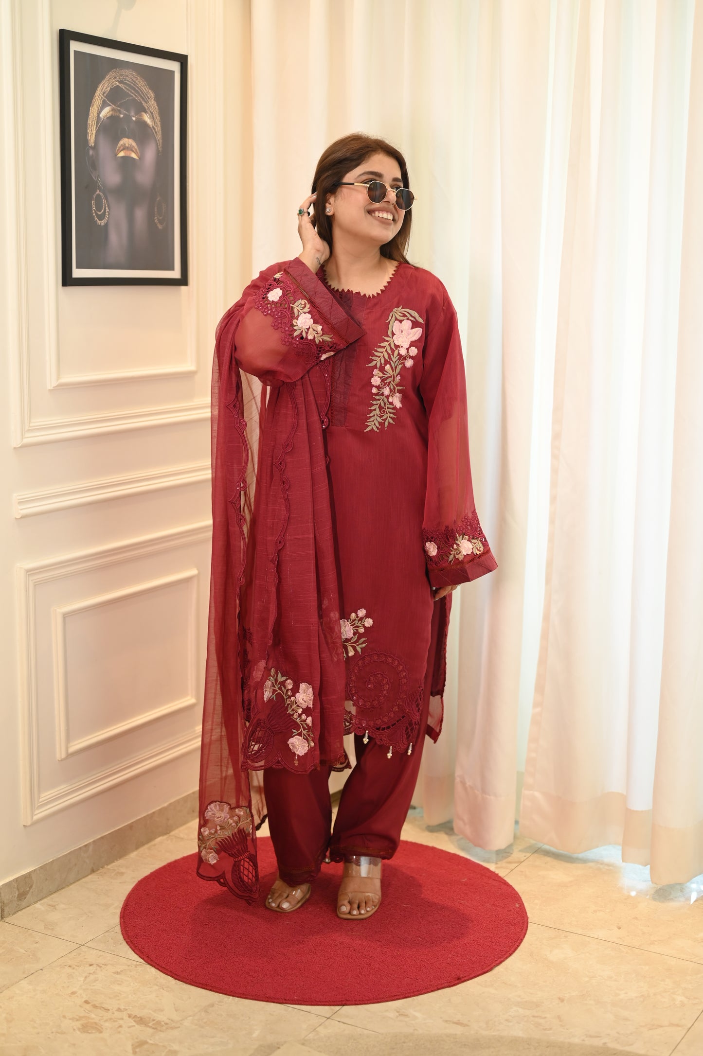 Exclusive Rosy Maroon Embroidered  Lawn Suit Collection | Sizes M to 2XL