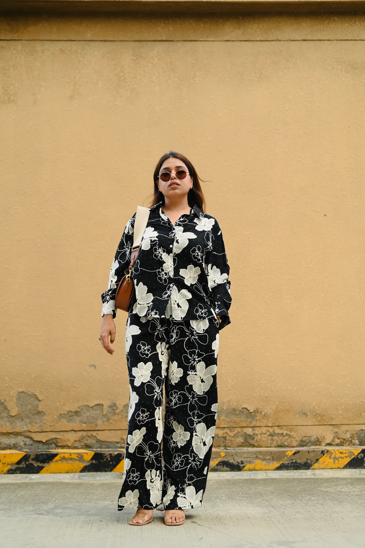Black Floral Embroidered Co-ord Set – Premium Crepe | Free Size Upto XXL