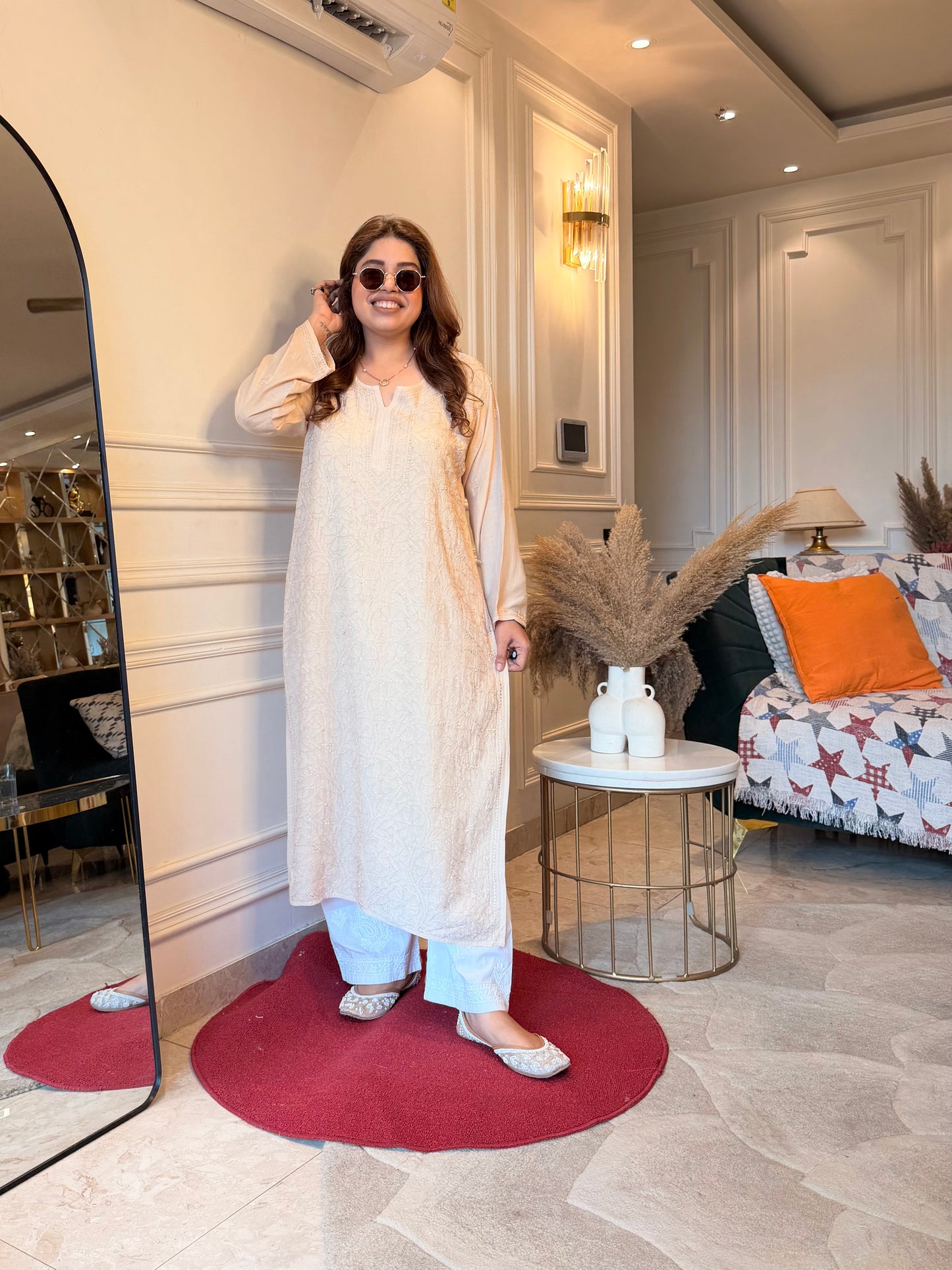Hand Embroidered Chikankari Kurta  | Premium Muslin | Ivory