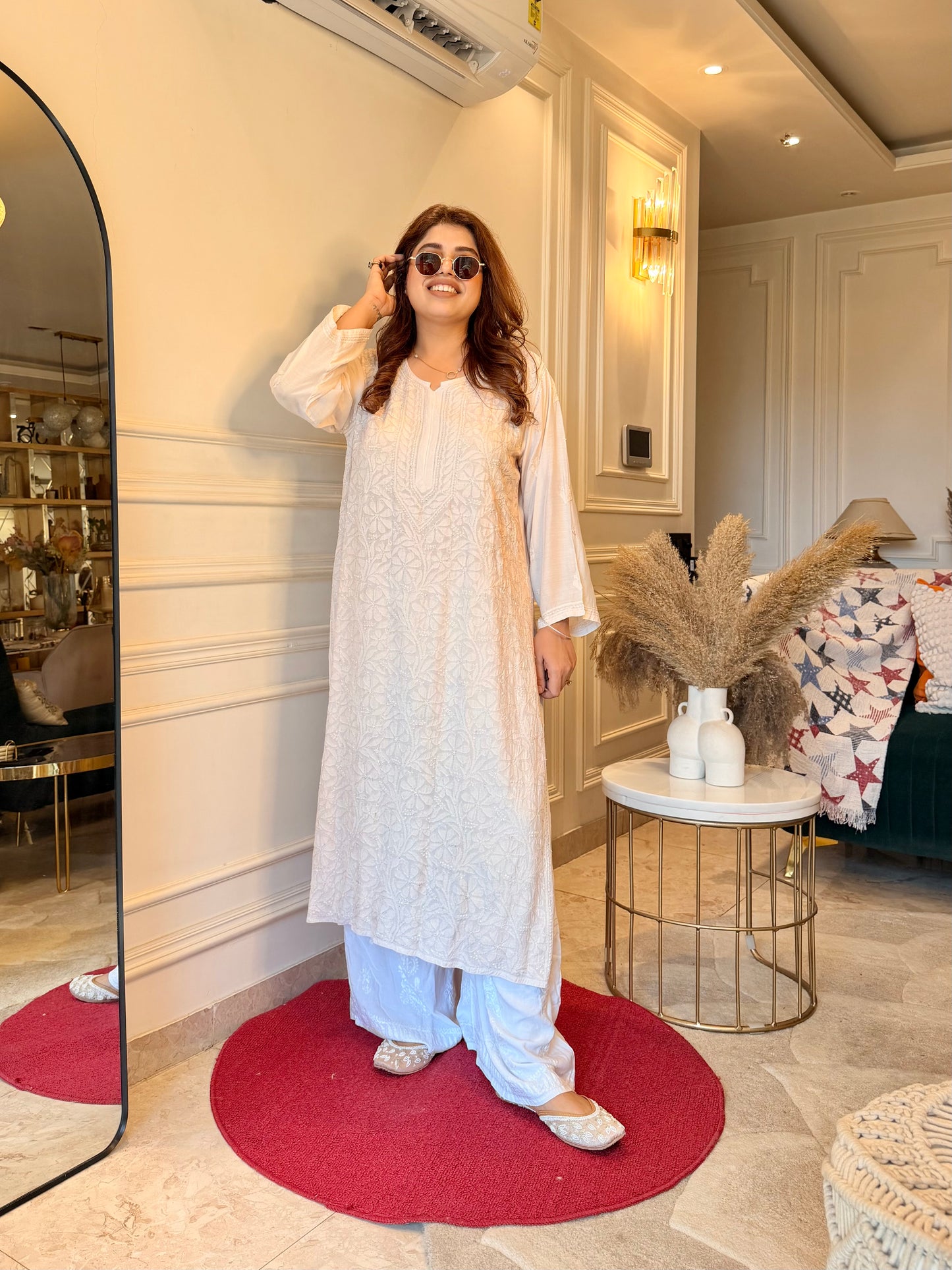Hand Embroidered Chikankari Kurta  | Premium Muslin | Light Beige