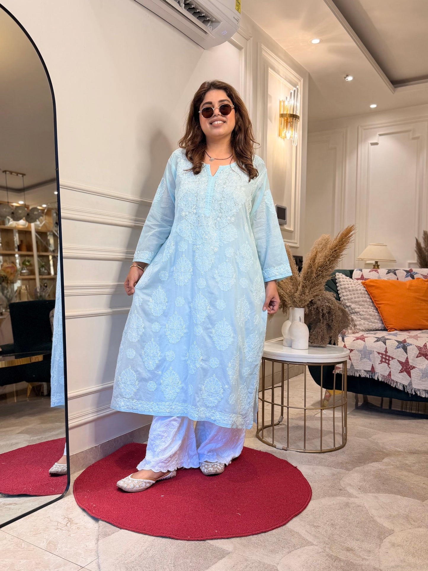 Hand Embroidered Chikankari Kurta | Premium Mul Cotton |Ocean Blue