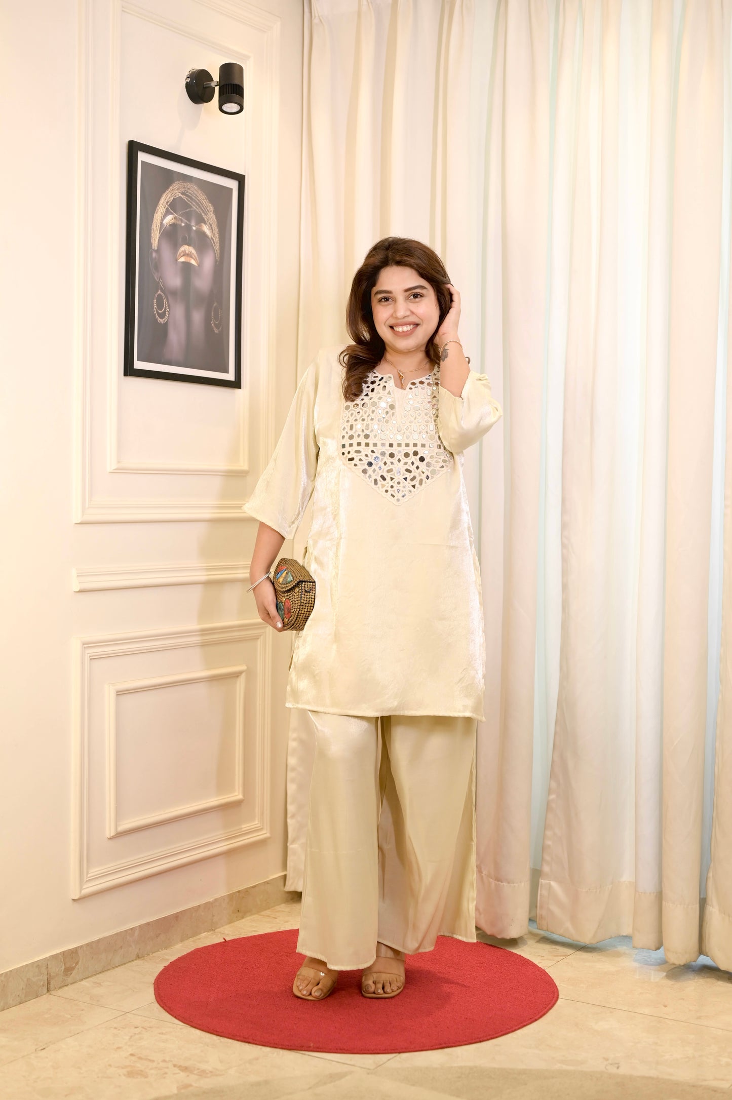 Plus size Party wear Cordset- Ivory colour