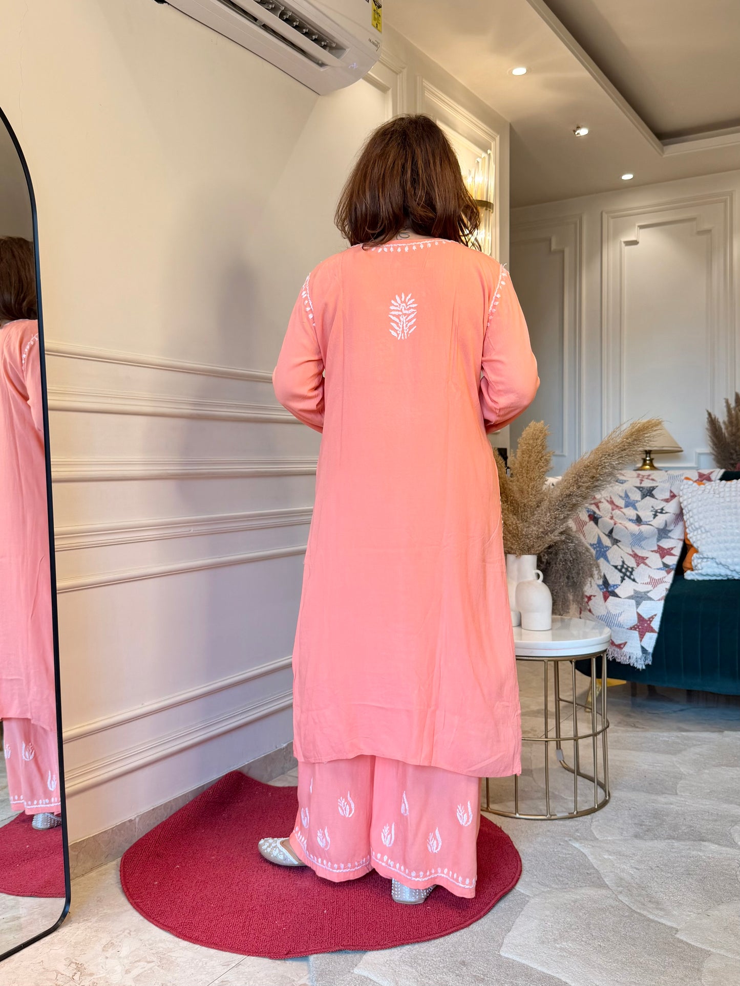 Hand Embroidered Chikankari Kurta set | Modal | Peach