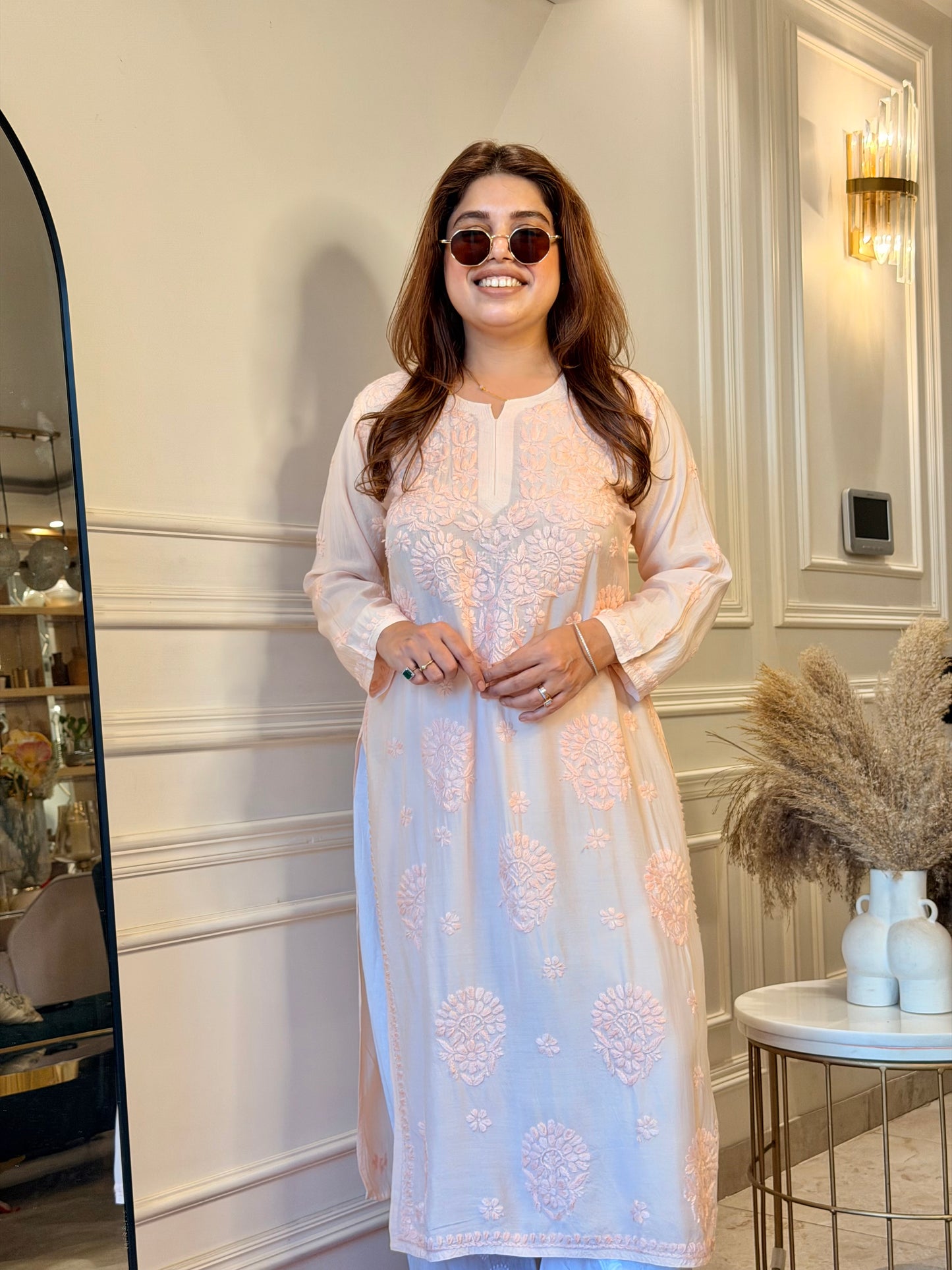 Chikankari Kurta set | Muslin | Peach