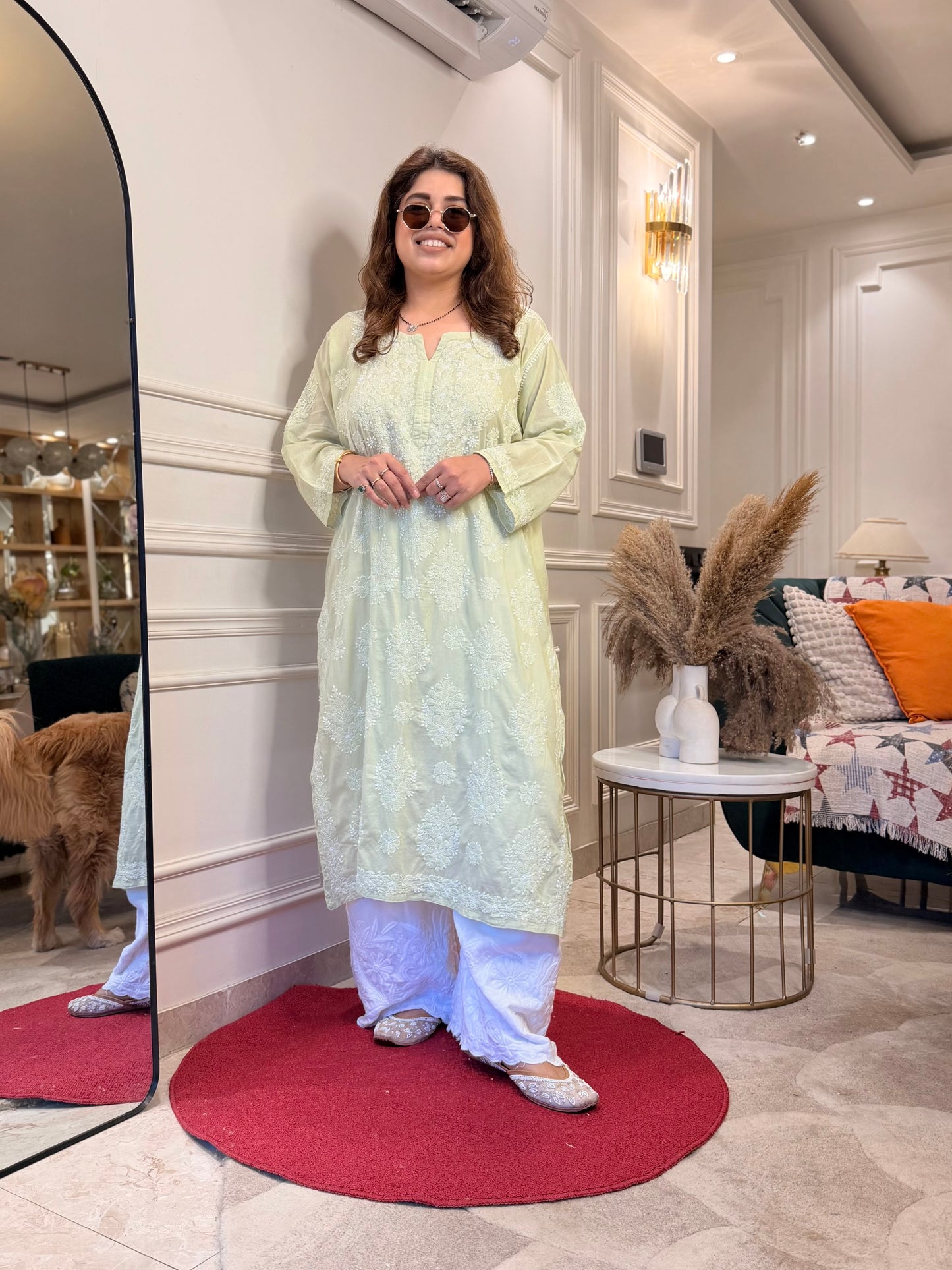 Hand Embroidered Chikankari Kurta | Premium Mul Cotton | Pista Green