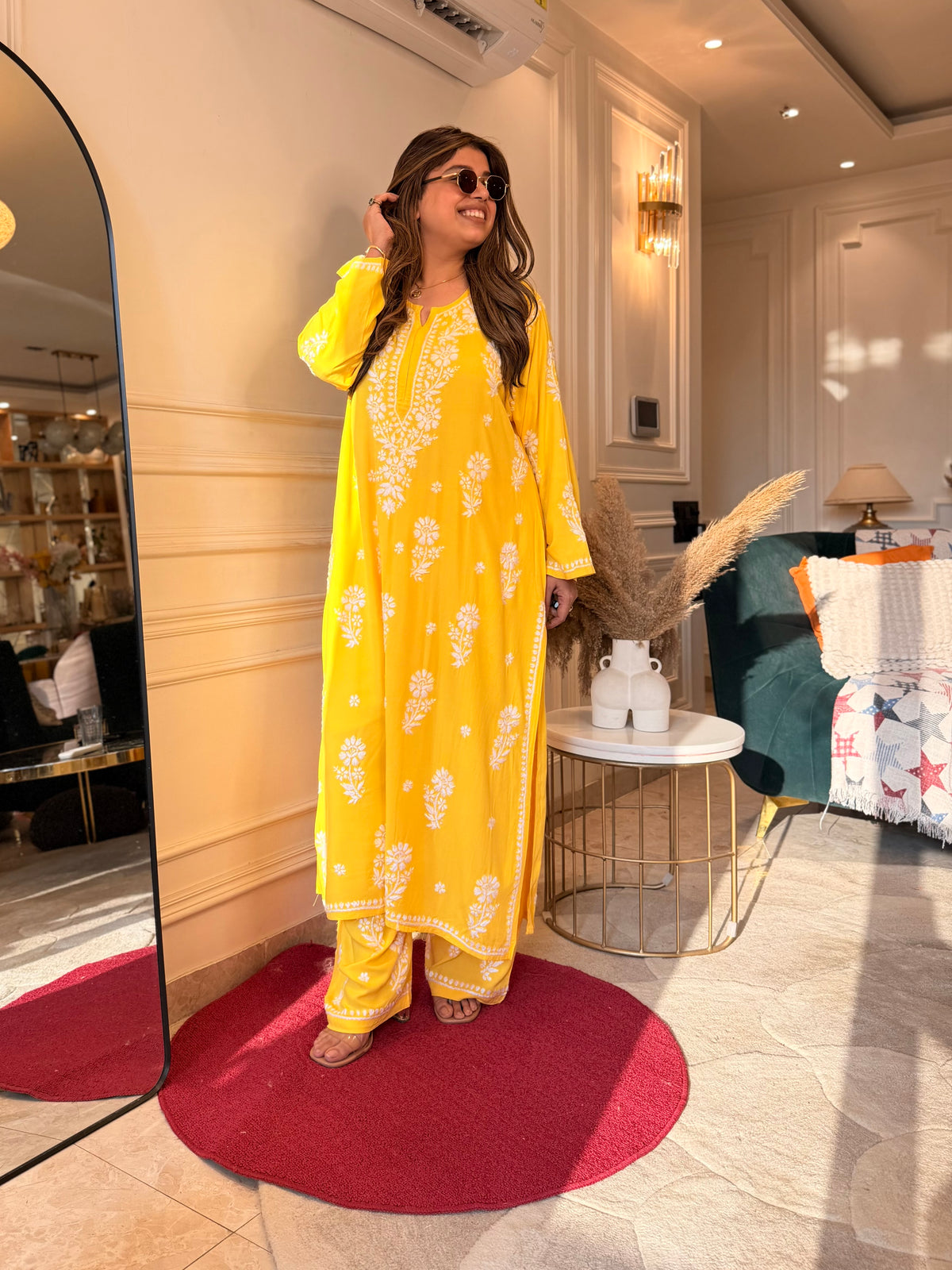 Hand Embroidered 3D Chikankari Kurta set | Premium Modal | Yellow
