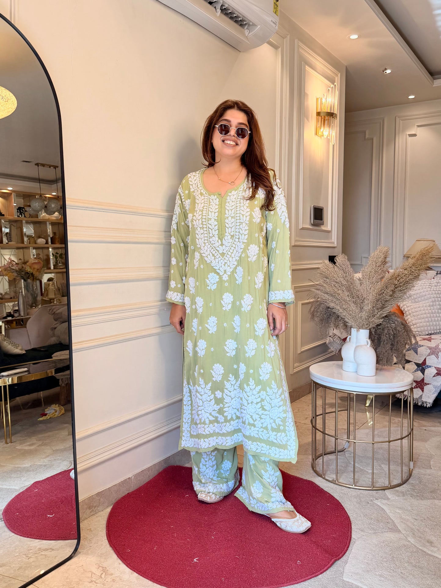 Chikankari Kurta set | Premium Modal  | Olive Green