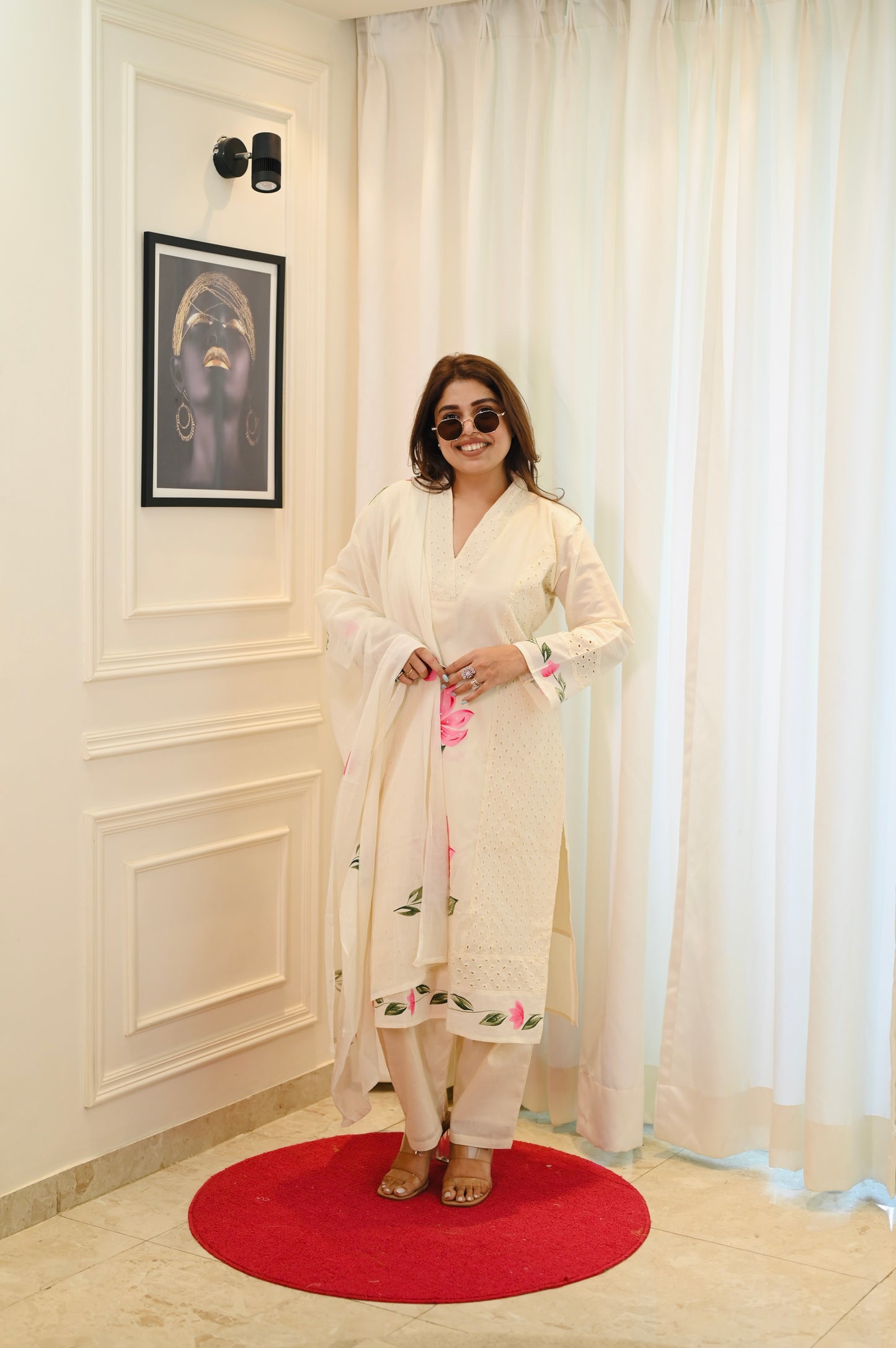 Premium Cream Cotton Plus size 3 piece kurta set | Size - 3XL | 4XL | 5XL