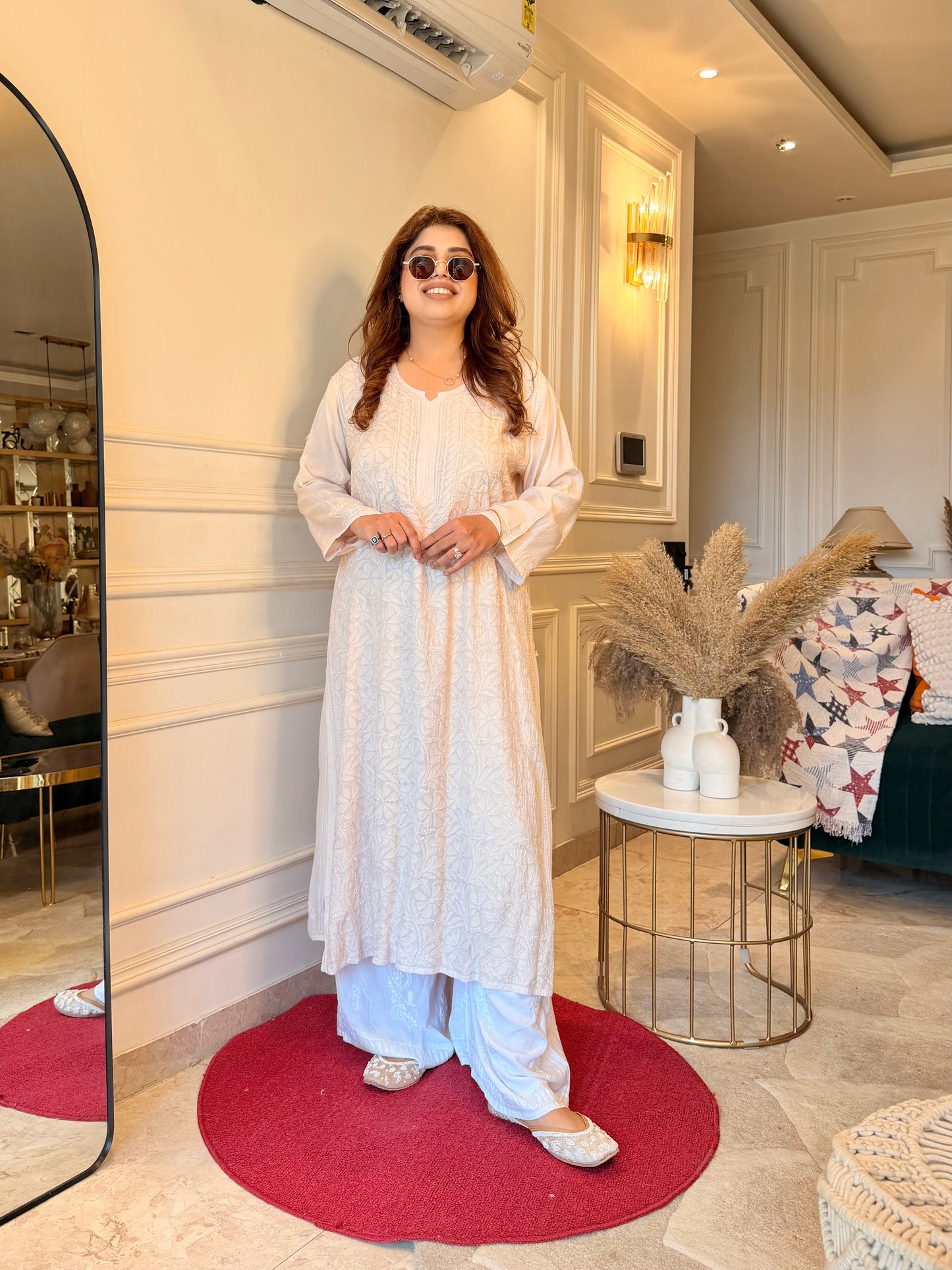 Hand Embroidered Chikankari Kurta  | Premium Muslin | Light Beige