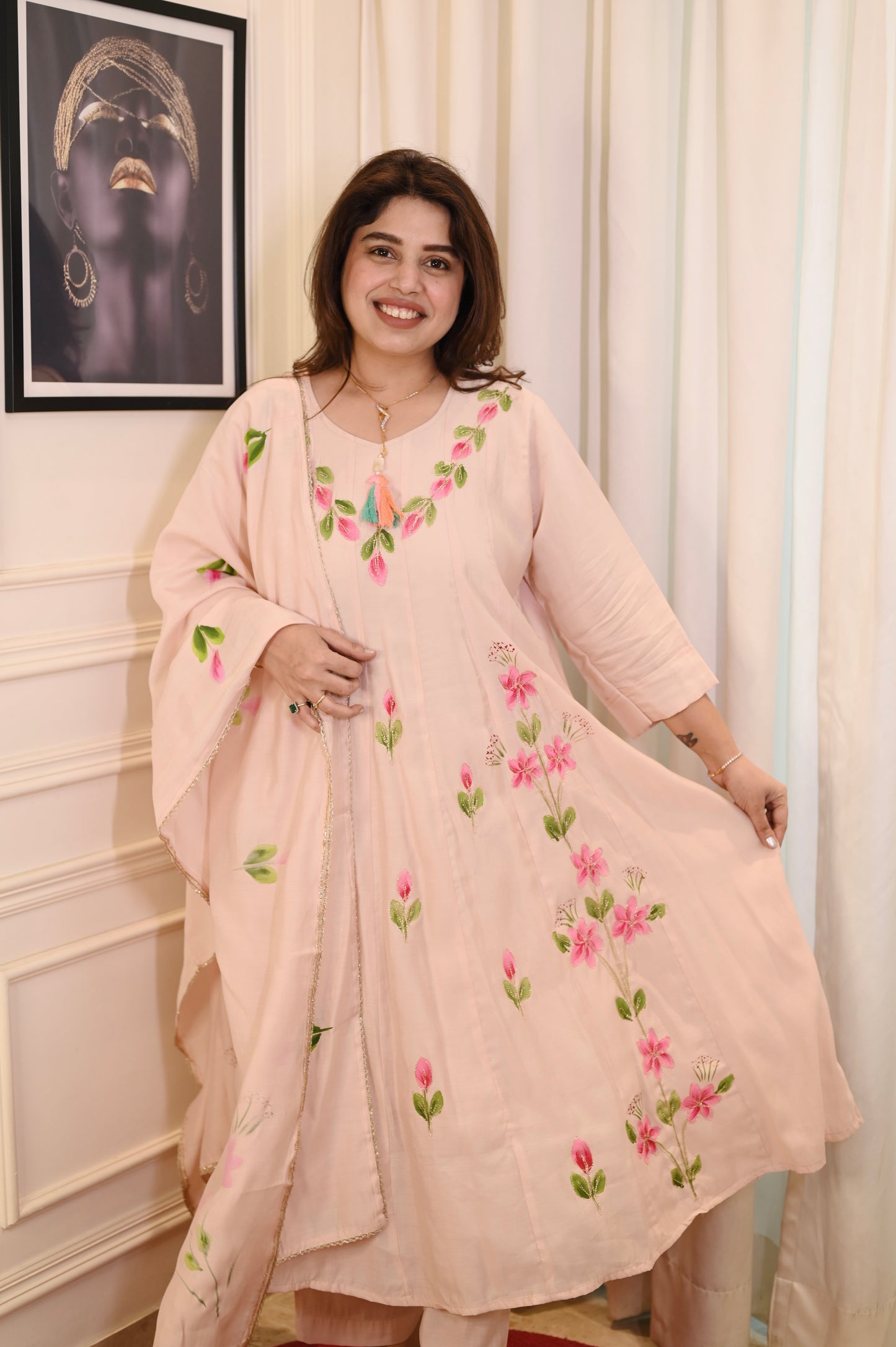 Plus size Anarkali suit - Peach Color