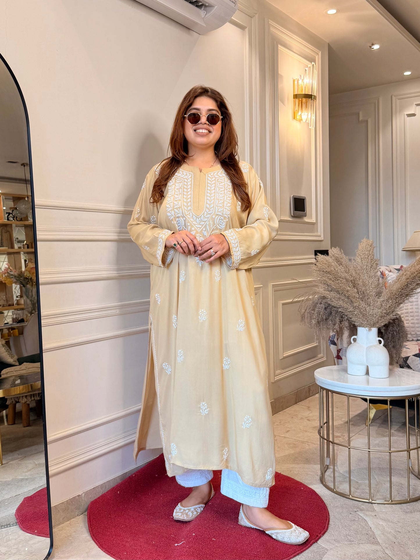 Hand Embroidered Chikankari Kurta | Modal | Sand Beige