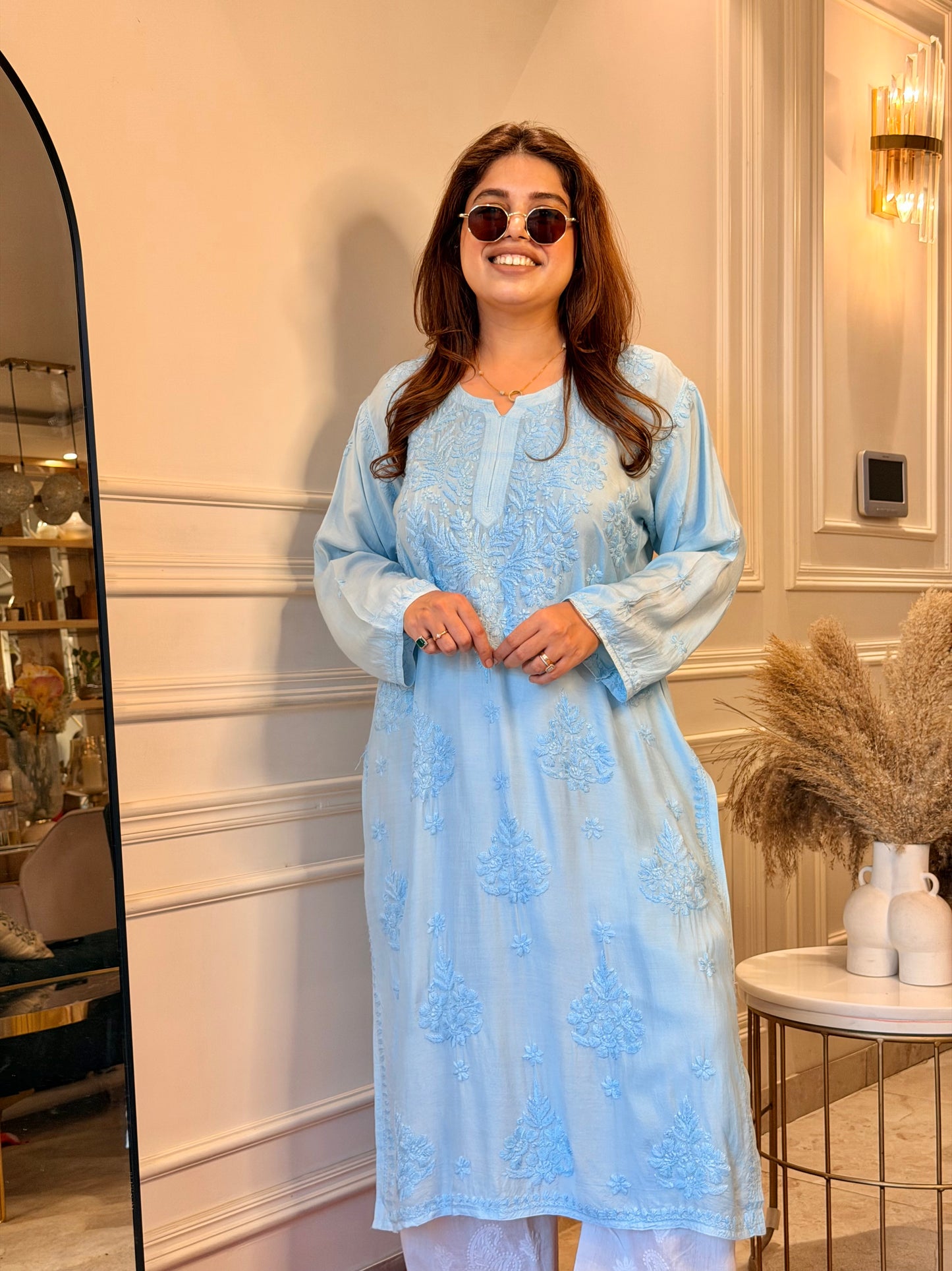 Chikankari Kurta set | Muslin | Powder Blue
